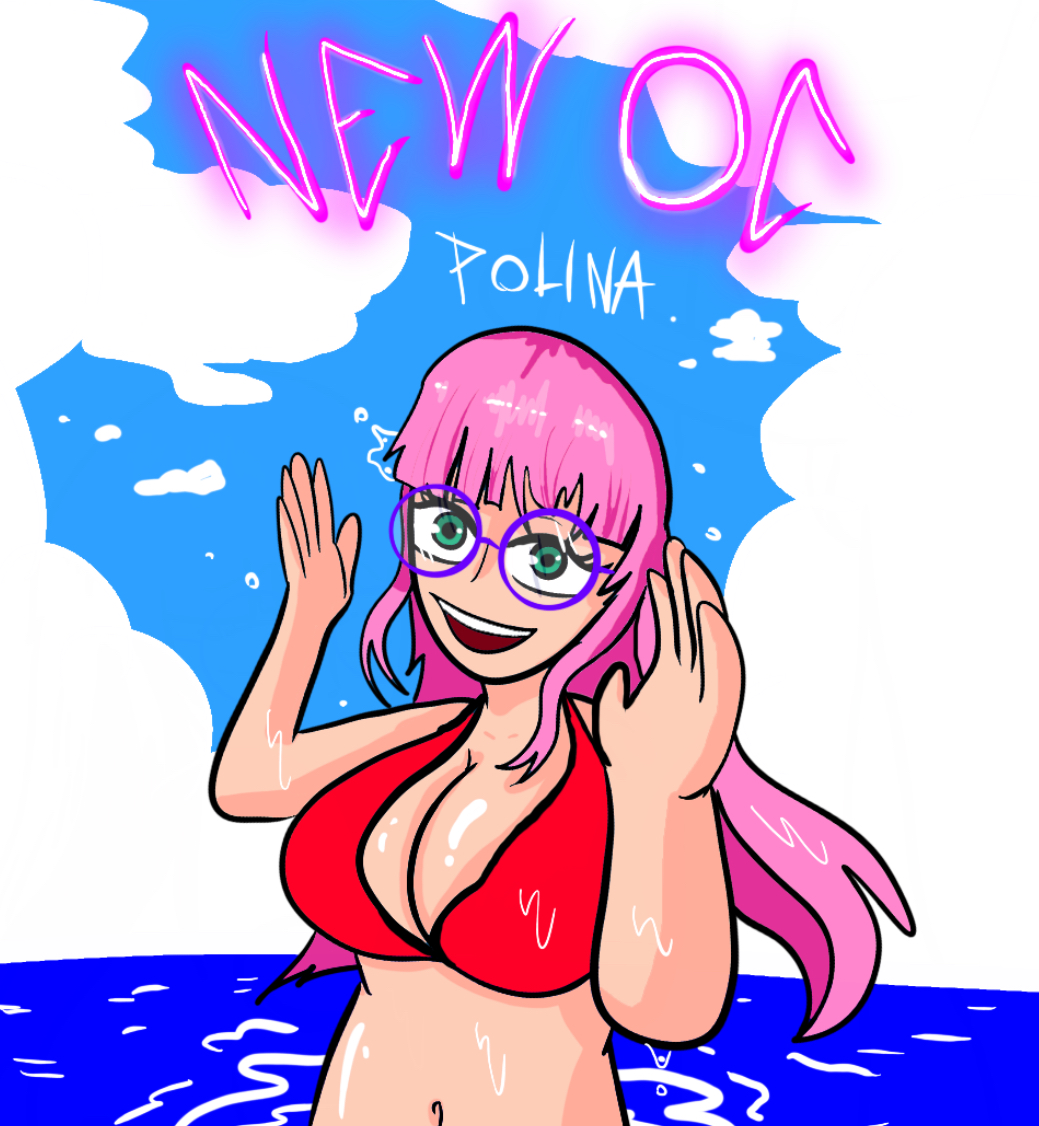 beach glasses green_eyes meme not_porn oc original original_character pink_hair polina_(polisilver) polisilver sea text wet