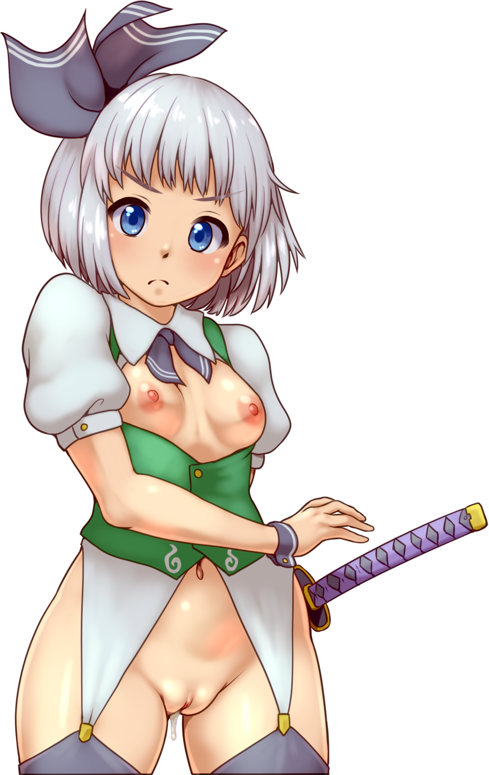 cum_in_pussy d.koutya pussy revealing_clothes sword tagme thighhighs touhou transparent_background youmu_konpaku