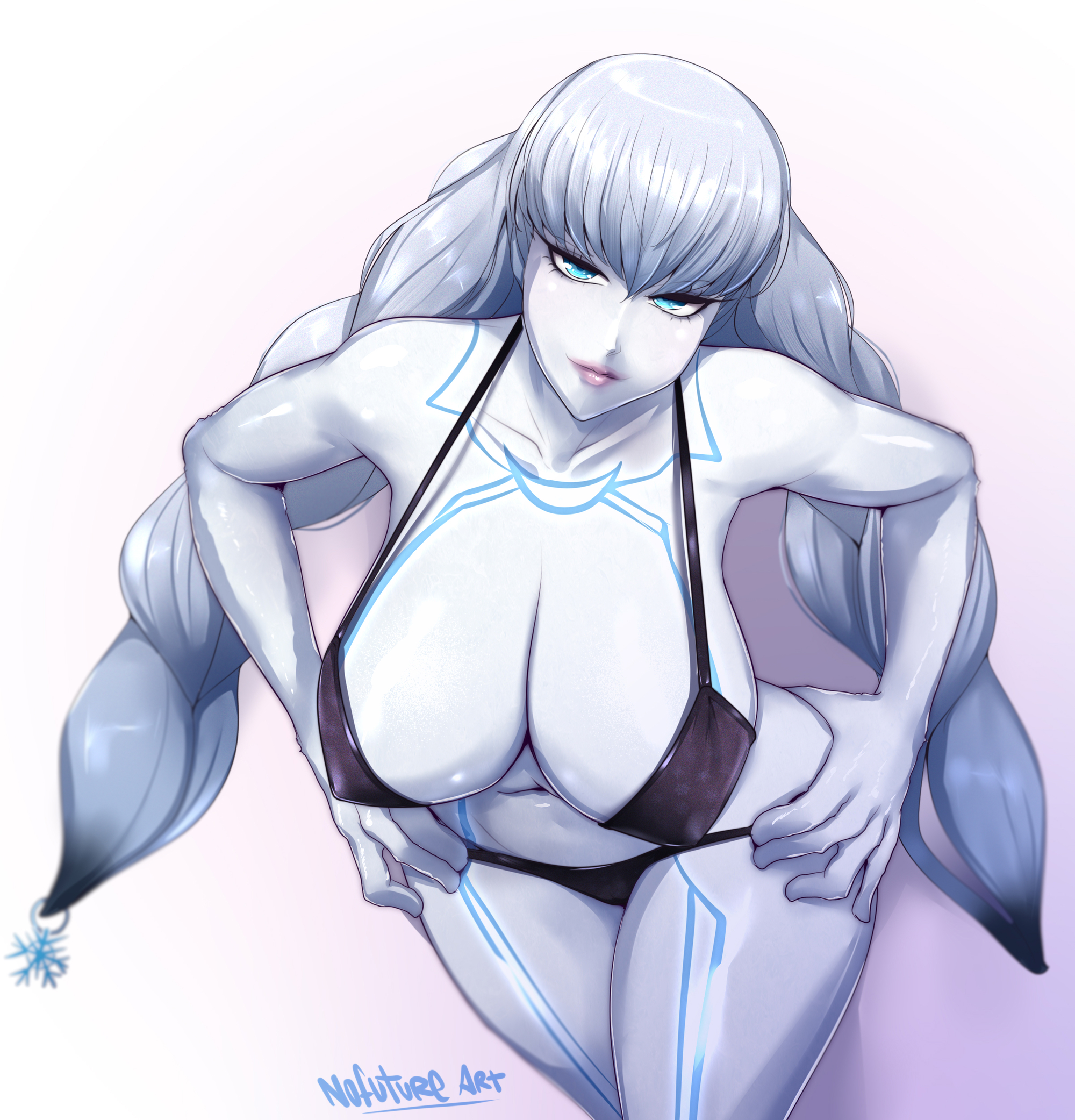 1girls, 2021, big breasts, bikini, blue eyes, breasts, cleavage, dahlia (xenoblade), female, hi res, lagomorph, looking at viewer, nintendo, nofuture, rabbit ears, xenoblade (series), xenoblade chronicles 2