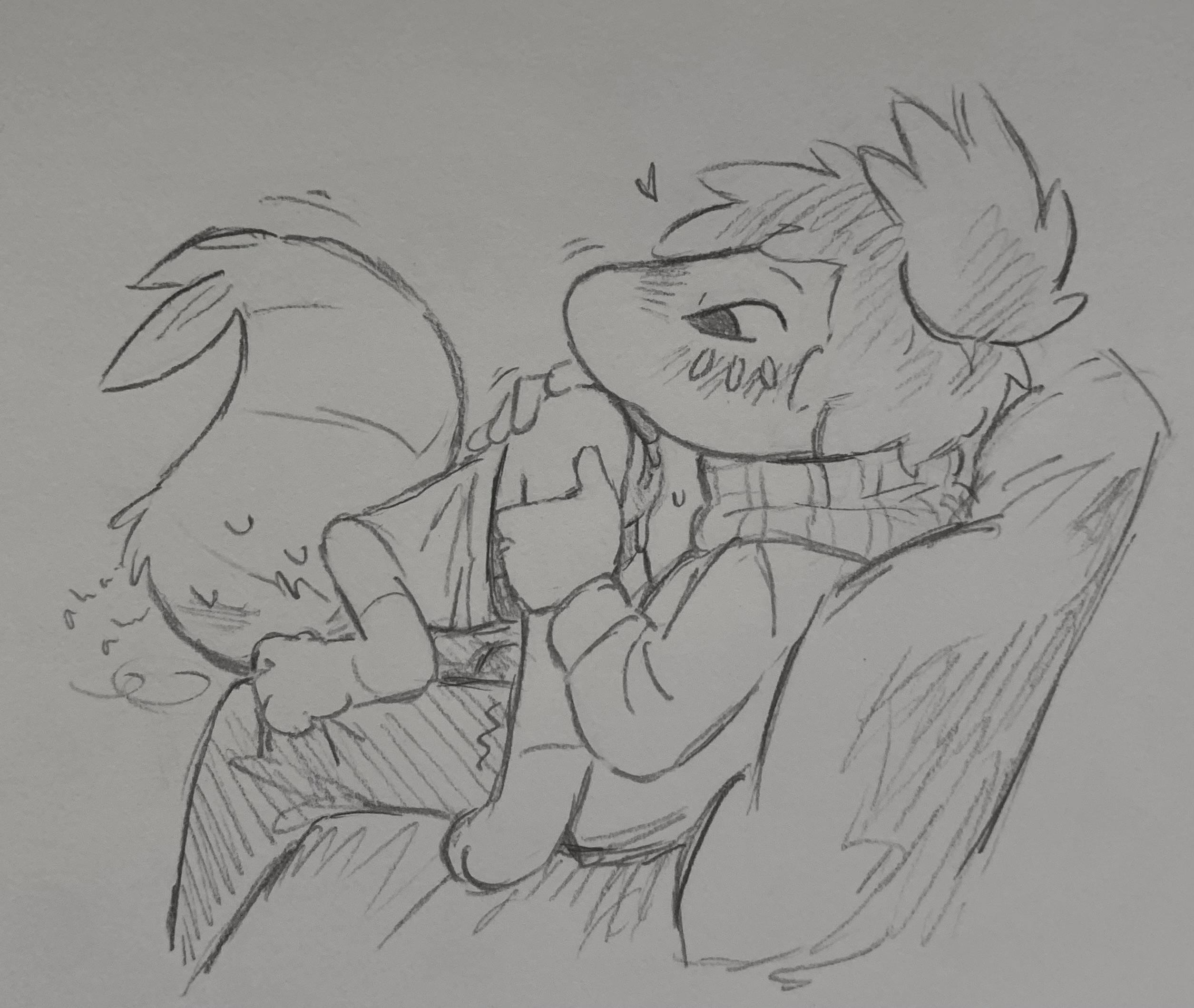 1cuntboy, 1cuntboy1male, 2boys, animate inanimate, anthro, anthro on anthro, anthro only, bent over, clothed, clothes, clothing, cuntboy, dandy's world, duo, duo male, eating pussy, face down ass up, fully clothed, fully clothed male, gay, genitals, graphite (artwork), hair, heart, intersex, jpeg, junipurr (artist), licking, licking pussy, lynxfurr, male, male duo, male on cuntboy, male only, male/cuntboy, no human, no humans, no-human, non-human, non-human only, object head, only male, oral, oral sex, pencil (artwork), pillow, pussy, roblox, roblox game, scarf, sex, shipping, shrimp, shrimpo (dandy's world), sitting, sitting down, size difference, snout, sprout (dandy's world), strawberry, striped scarf, tongue, tongue out, traditional media (artwork), uncolored, vulva