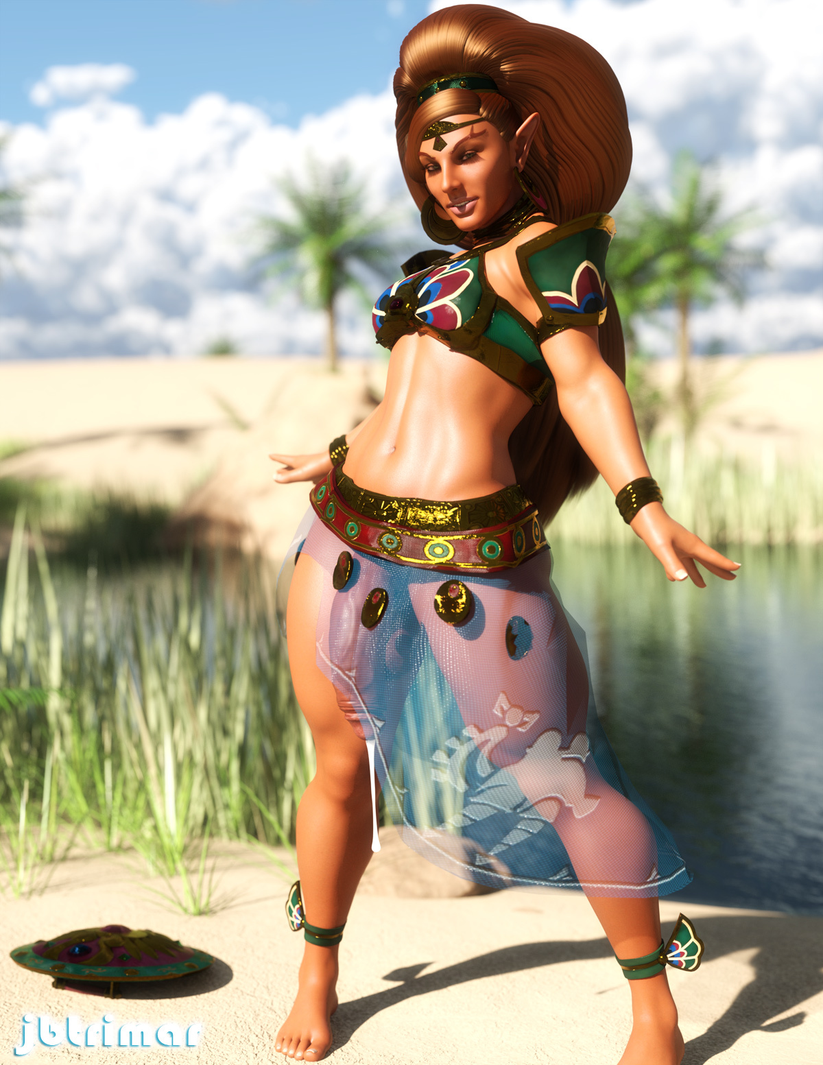 1futa, 3d, balls, barefoot, breath of the wild, brown hair, cum, cumdrip, dickgirl, feet, futa only, futanari, gerudo, intersex, jbtrimar, long hair, looking at viewer, midriff, penis, penis under skirt, precum, standing, tanned, the legend of zelda, thick thighs, transparent clothing, urbosa, veiny penis, whitewashed