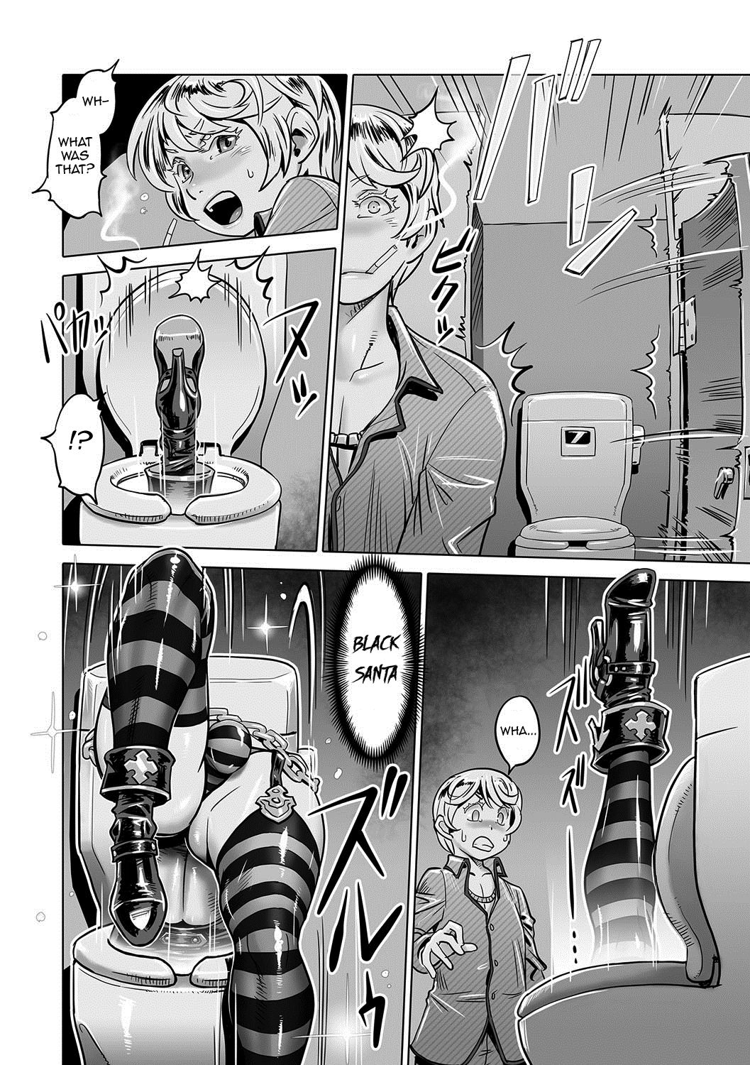 2boys androgynous black_and_white black_santa censored chains comic cross demon elbow_gloves erection femboy fur garter_straps gloves hair_over_eyes heart high_heel_boots high_heels horns male navel penis penis_corset po-ju pointy_ears skull_and_crossbones striped striped_legwear tagme thighhighs transparent_background trap turtleneck