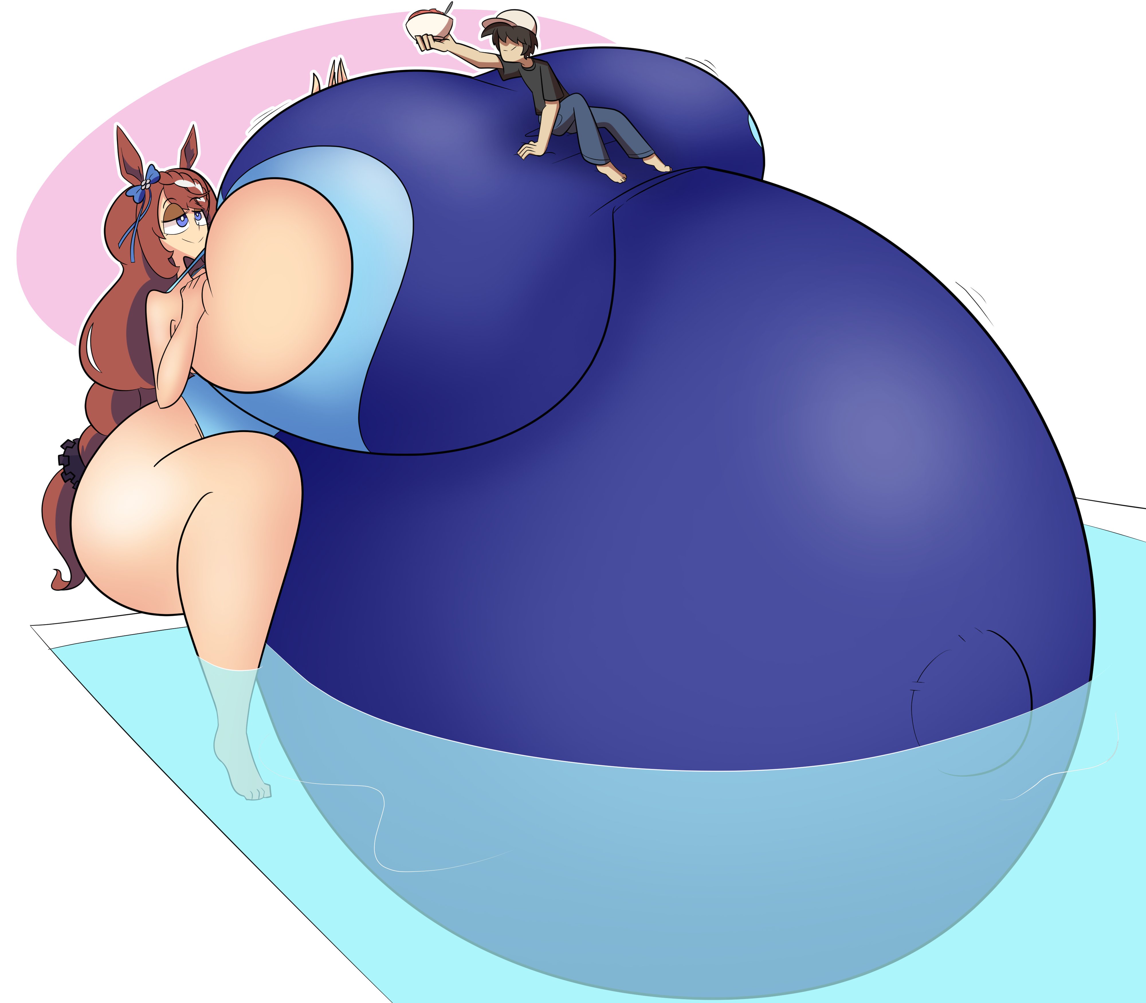 1boy, 1girls, ass, ass bigger than head, belly bigger than body, breasts, breasts bigger than head, breasts bigger than torso, essayafterdark, fat ass, female, giantess, hyper, hyper ass, hyper belly, hyper breasts, hyper pregnancy, male, massive belly, massive breasts, poolside, super creek (umamusume), swimsuit, swimwear, tagme, trainer (umamusume), umamusume, umamusume pretty derby