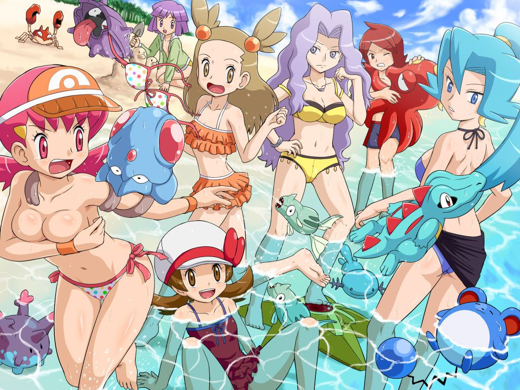 2boys 5girls ass big_breasts bikini blue_hair brown_hair bugsy_(pokemon) clair_(pokemon) cleavage corsola feral flat_chest hat human jasmine_(pokemon) karen_(pokemon) krabby long_hair lyra_(pokemon) marill ocean octillery pink_hair pokemoa pokemon pokemon_(species) pokemon_gsc pokemon_hgss pokemon_rgby pokemon_trainer pokephilia purple_hair red_hair remoraid shellder short_hair silver_(pokemon) small_breasts source_request staryu swimsuit tentacles topless totodile water wet whitney_(pokemon) wooper