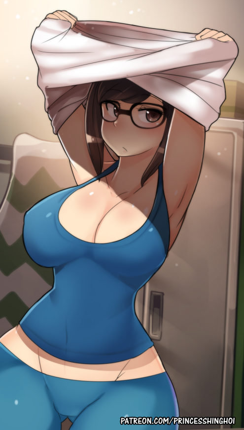 alternate_version_available big_breasts blizzard_entertainment breasts brown_hair chubby curvy female glasses hair mei_(overwatch) overwatch princesshinghoi thick thick_thighs