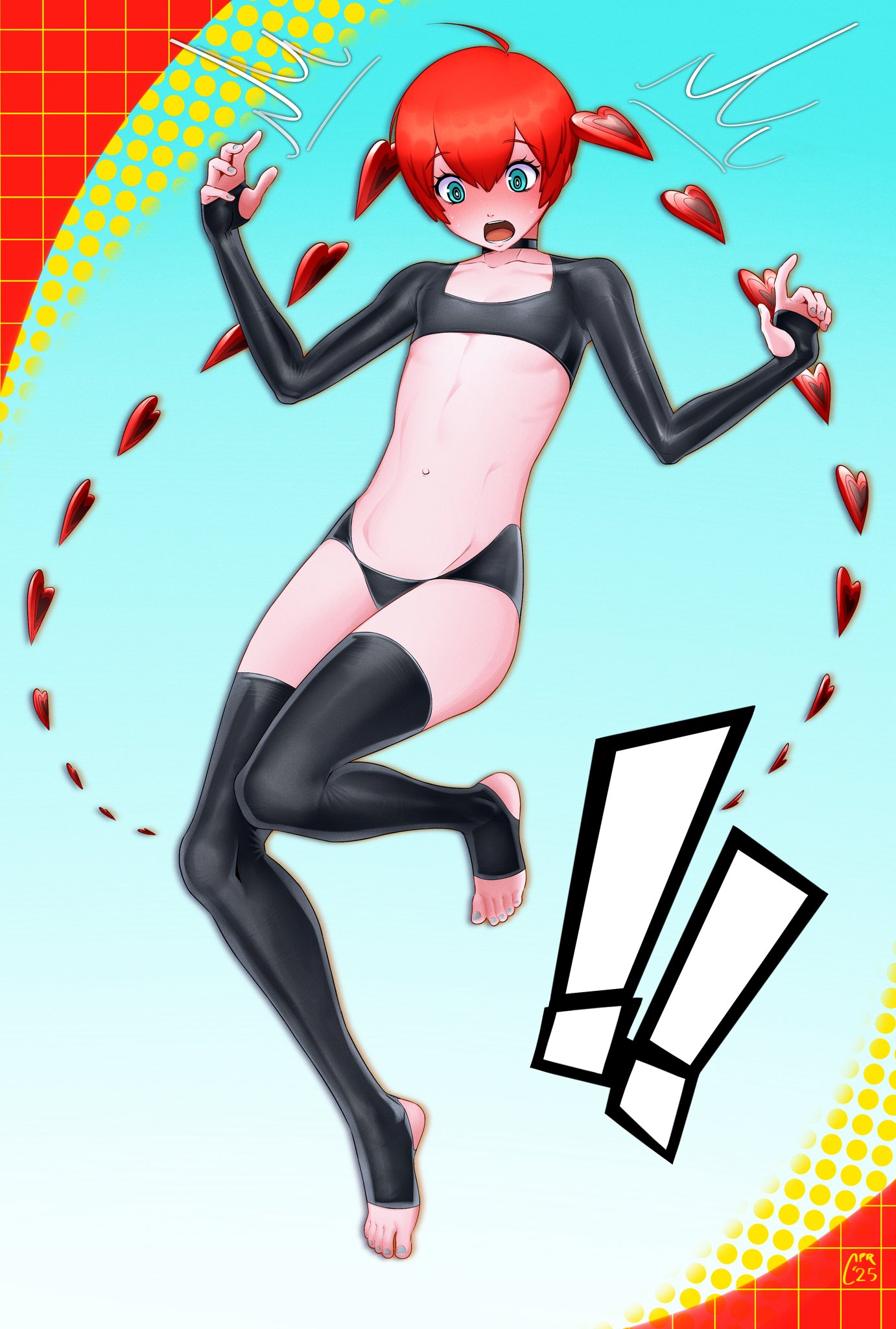 1girls, black legwear, black topwear, black underwear, cabronpr, cute, female, flat chest, persona, persona 5, persona 5 scramble: the phantom strikers, red hair, sophia (persona 5), surprised, toeless legwear