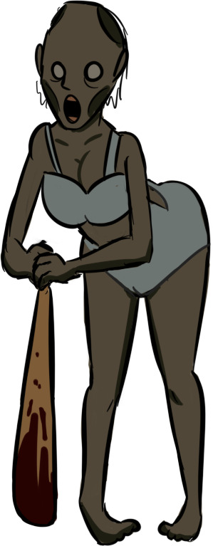 1girls ass baseball_bat big_ass big_breasts big_butt bra breasts butt dvloper female female_only gilf granny_(character) granny_(game) horror_game mature mature_female nightmare_waifu old_woman open_mouth solo solo_female standing white_background
