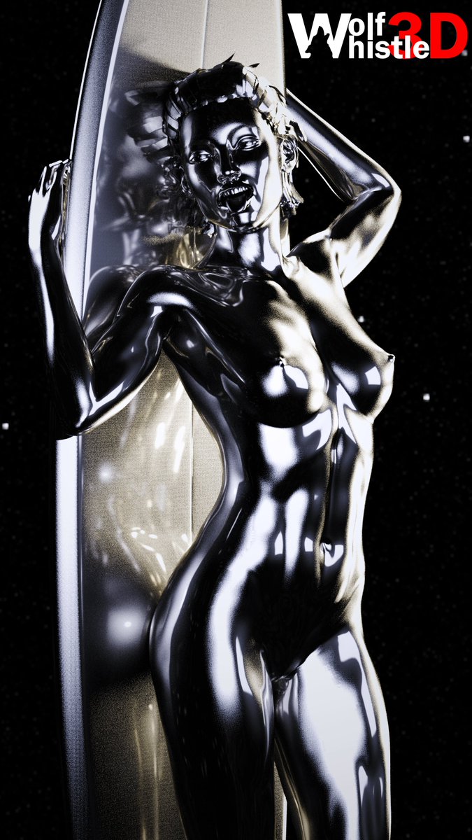 1girls, 3d, breasts, completely nude, fantastic four, female, female only, marvel, marvel comics, nipples, nude, nude female, pussy, shalla-bal, silver skin, silver surfer, silver surfer (shalla-bal), solo, solo female, wolfwhistle3d