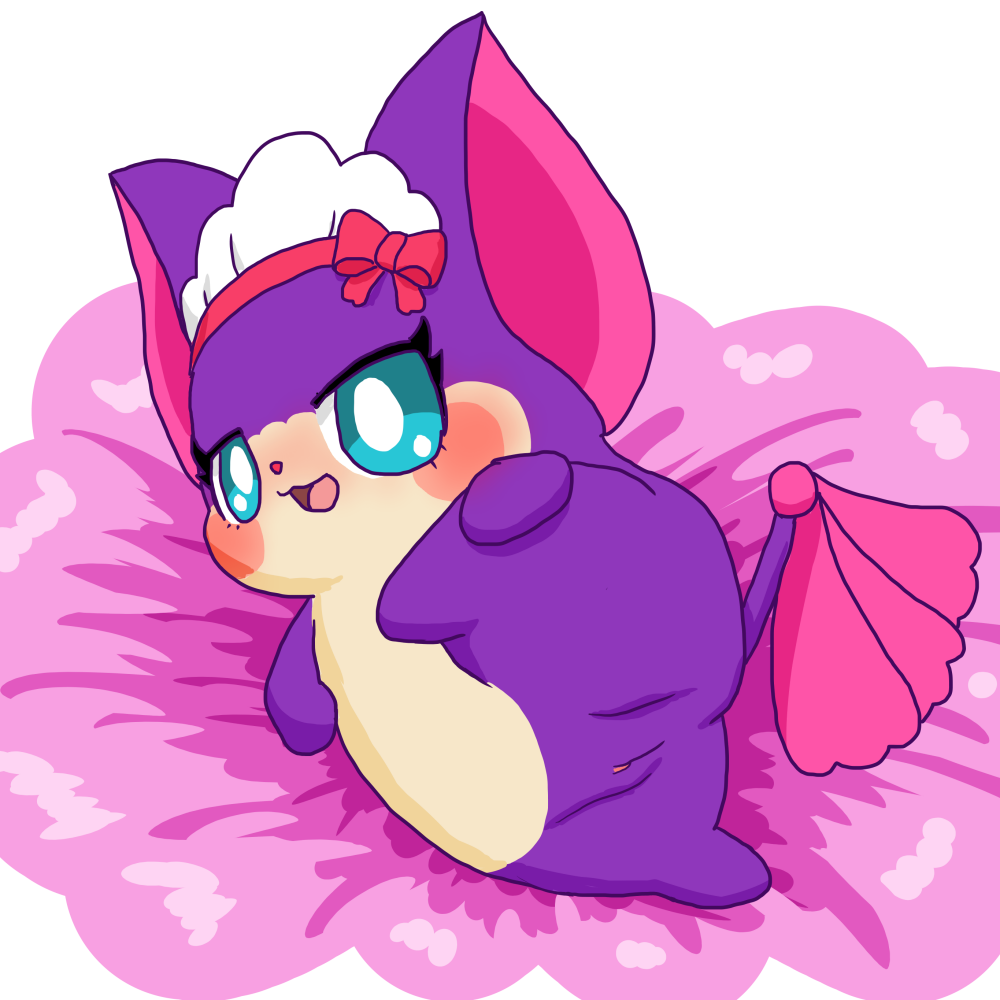 1:1 anthro big_ears blue_eyes blush clothing cocotama eyelashes featureless_limbs female fur hand_on_leg himitsu_no_cocotama looking_at_viewer lying maid_uniform mostly_nude multicolored_fur on_back open_mouth patarina purple_fur pussy ribbons solo tan_fur two_tone_fur uniform 九尾