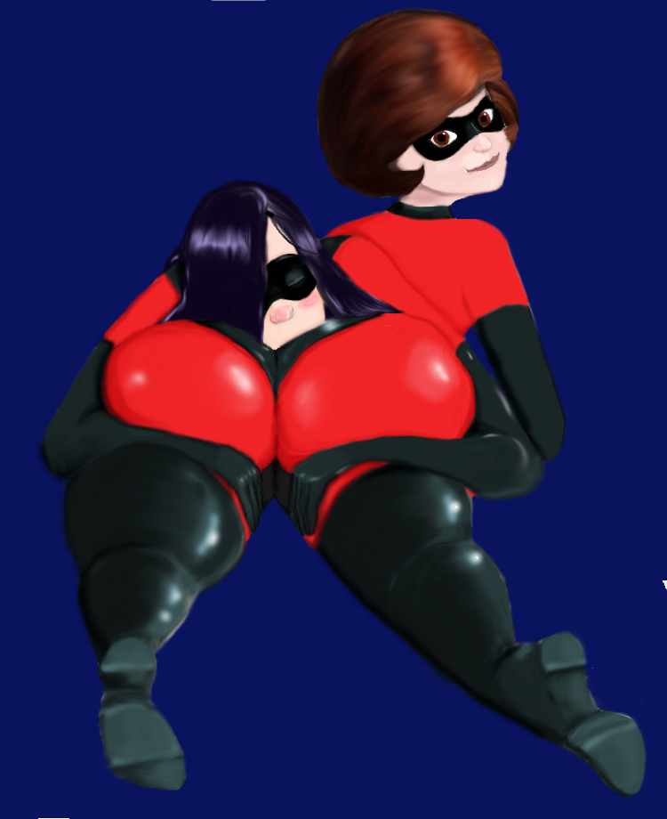 2girls ass brown_eyes brown_hair clothed clothed_female clothes clothing color colored cooleyette costume dark_hair disney elastigirl female female_only fully_clothed helen_parr long_hair looking_back mask mother_and_daughter multiple_girls pixar purple_hair short_hair sidney_anders straight_hair superheroine the_incredibles vaaan van_(artist) vannn violet_parr