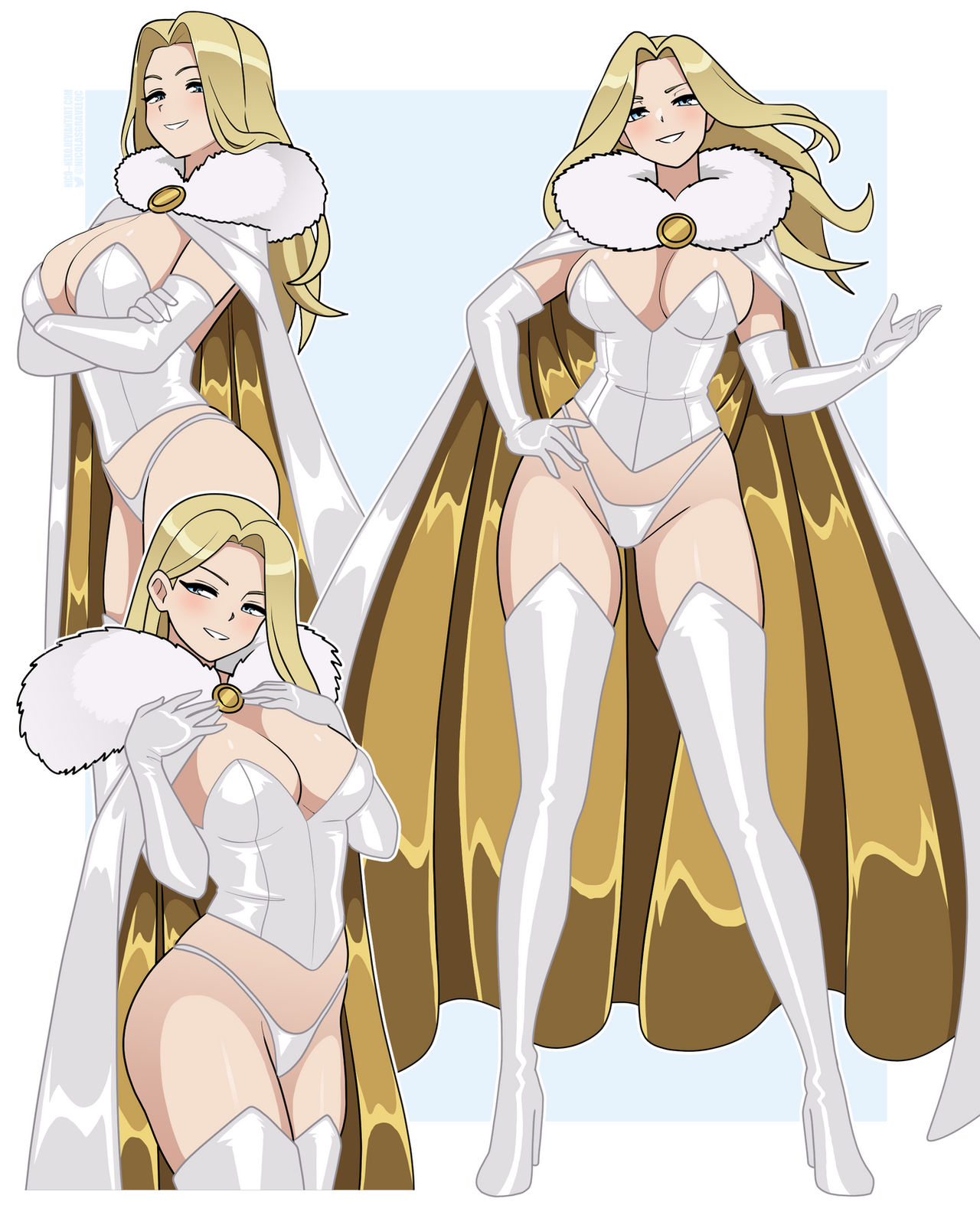 blonde hair, blue eyes, breasts, cleavage, emma frost, female, hellfire club, large breasts, lingerie, marvel, marvel comics, micro panties, nico-neko, nicolasgravelqc, panties, white queen, x-men