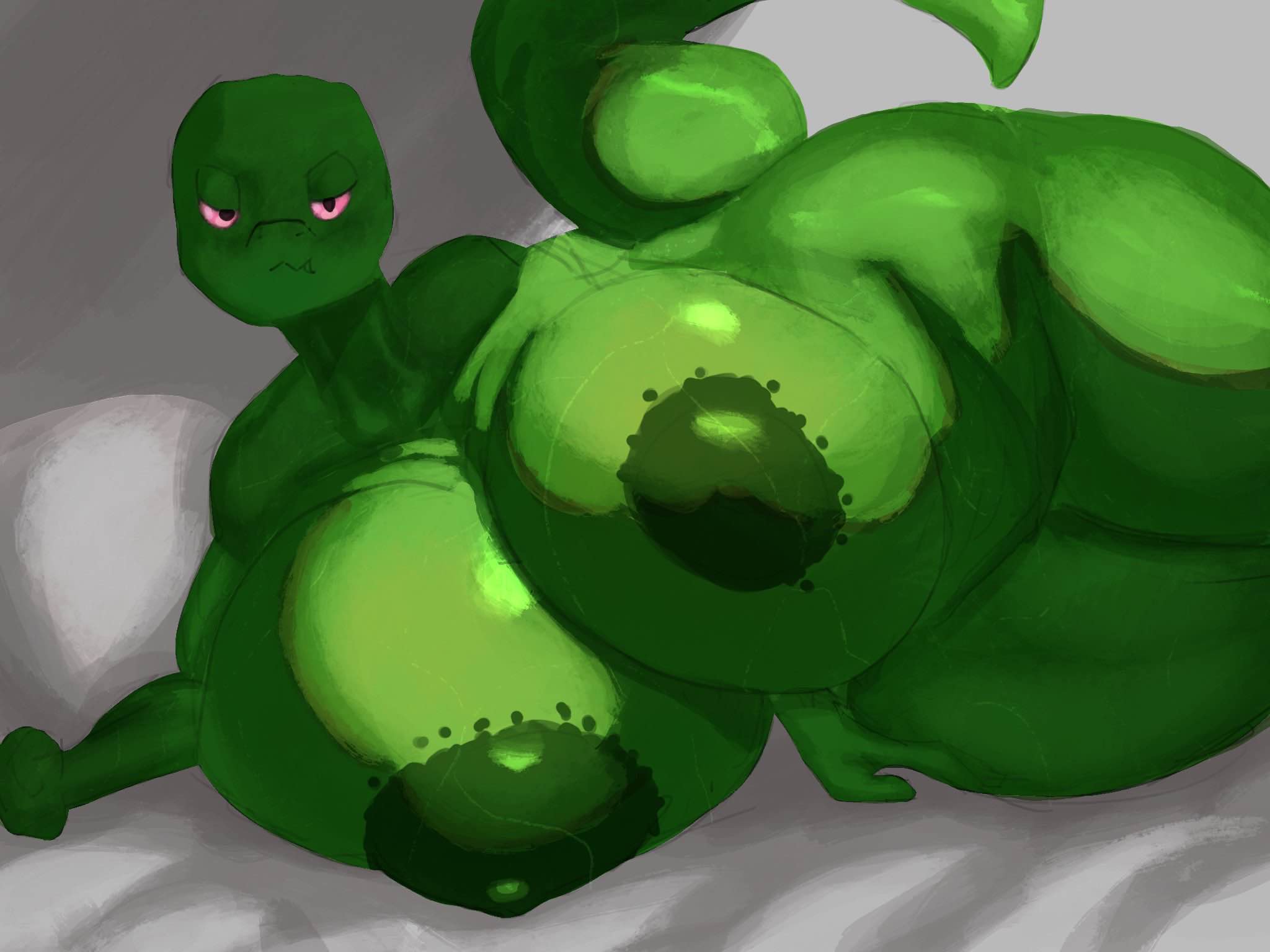 1girls adawndraws angry angry_expression areola areolae belly big_areola big_areolae big_breasts big_thighs curvy curvy_figure erect_nipples green_body green_skin huge_breasts huge_thighs laying_on_bed legs_together naked naked_female nipples nude nude_female oc original_character red_eyes reptile solo solo_female stomach sweat sweating sweaty_body tail tummy upset voluptuous voluptuous_female