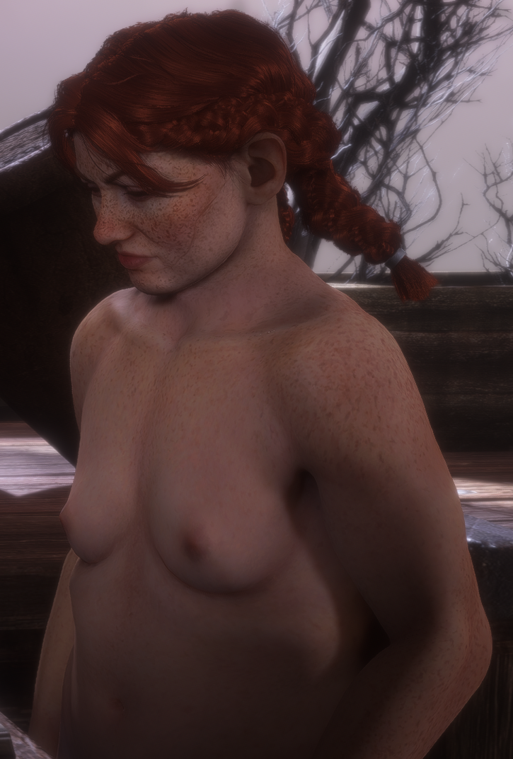 chubby dragon_age_the_veilguard freckles freckles_on_chest freckles_on_face freckles_on_shoulders game_mod ginger lace_harding muscular_arms nude_mod small_breasts