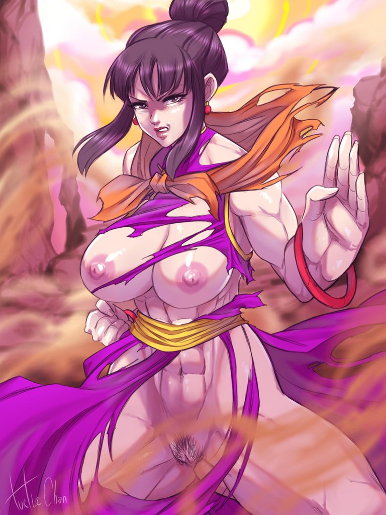 1girls abs alternate_breast_size areolae armpits big_breasts black_eyes black_hair chichi clenched_teeth clothes dragon dragon_ball dragon_ball_z earrings eye_contact female female_only fit hairy half-closed_eyes human large_breasts looking_at_viewer milf mother muscle muscles muscular muscular_female nipples outdoors ponytail pose pubic_hair pussy solo stance standing teeth text thick_thighs torn_clothes turtlechan watermark