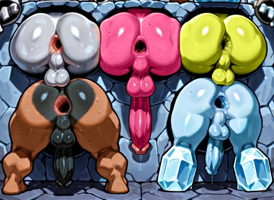 ai_assisted gaped male_focus male_only multiple_penises pokemon pokemon_(species) regice regidrago regieleki regirock registeel stuck_in_wall