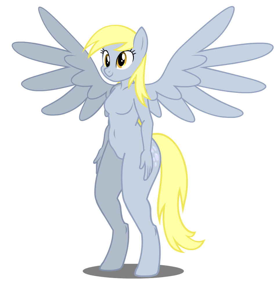 anthro barbie_doll_anatomy bubble_butt derpy_hooves female flashequestria my_little_pony show_accurate show_accurate_anthro simple_background solo spread_wings unguligrade_anthro