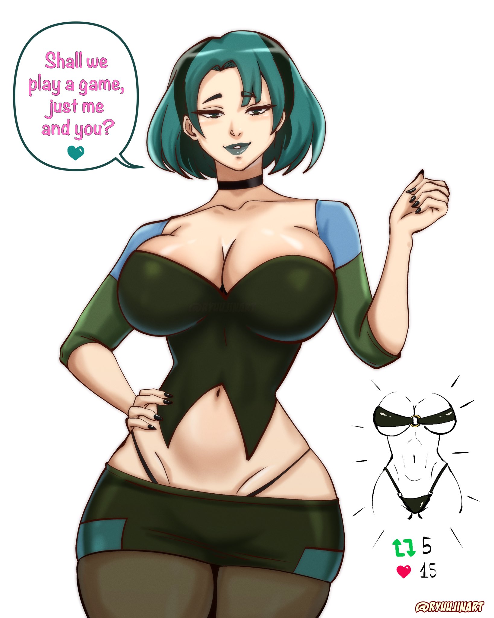 1girls, ass, big ass, big breasts, big butt, big thighs, big titties, breasts, cartoon network, choker, cleavage, clothing, curvaceous, curvaceous female, curvaceous figure, curvy, curvy figure, curvy hips, female, female focus, female only, goth, goth girl, gwen (tdi), looking at viewer, ryuujinart, short hair, skirt, solo, solo female, solo focus, talking to viewer, thigh highs, total drama (series), total drama island, two-tone hair