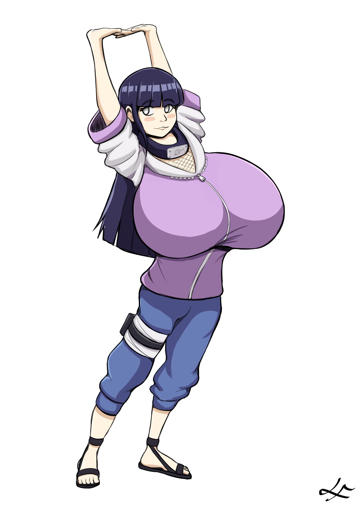 1girls, alternate breast size, blank eyes, breasts, busty, clothed, female, huge breasts, hyper, hyuuga hinata, jacket, long hair, naruto, naruto (series), naruto shippuden, purple hair, solo, stretching, white background