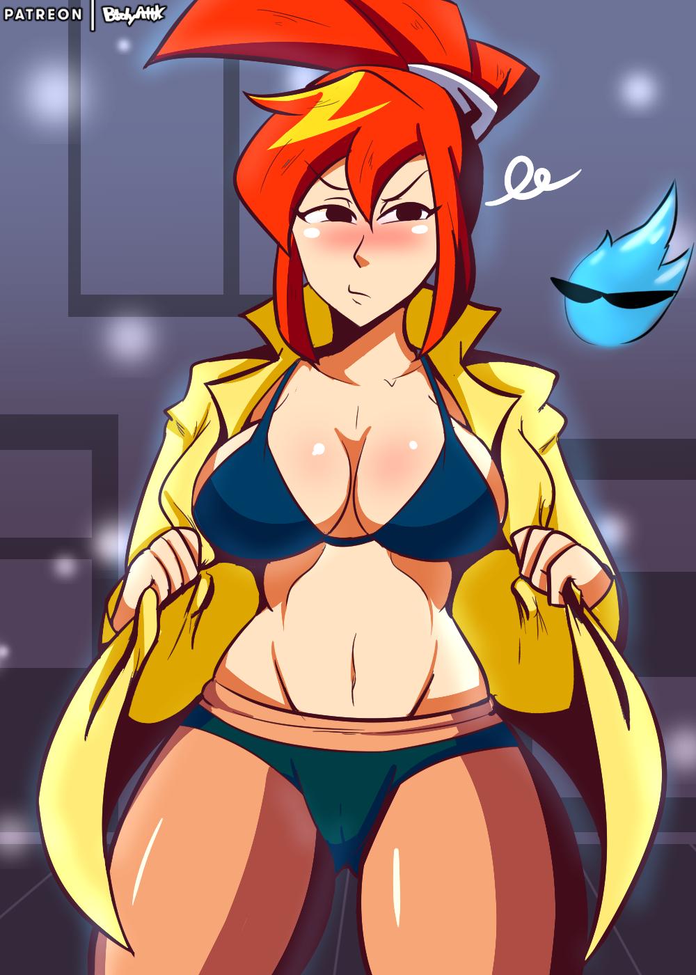 1girls big_breasts black_eyes bodyattk breasts clothing female female_only ghost_trick hair lynne_(ghost_trick) open_clothes orange_hair solo video_games