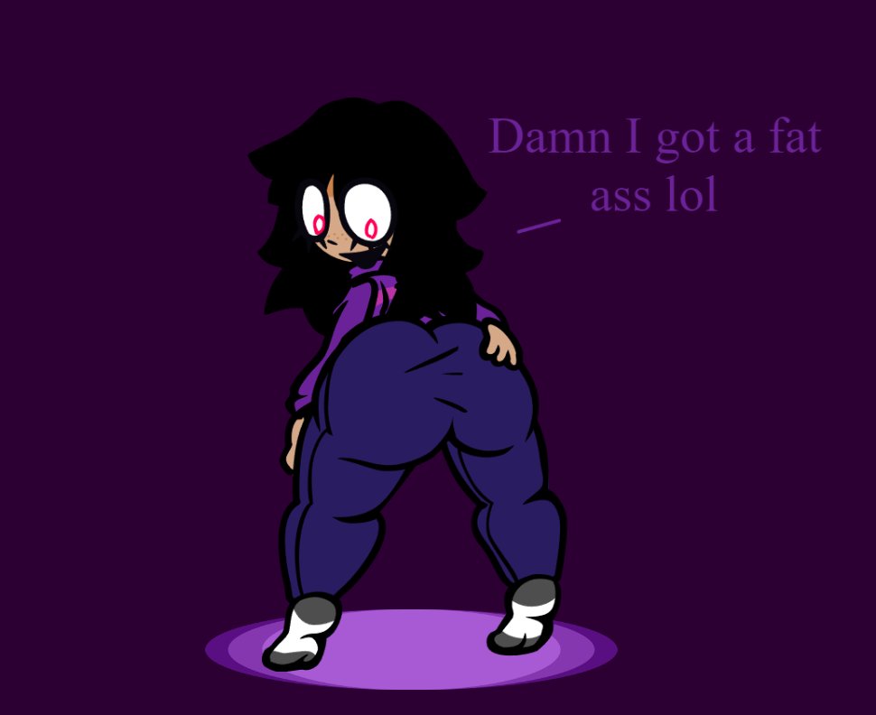 1girls ass ass big_ass big_butt big_hips black_hair dialogue female female_only hand_on_ass hand_on_butt hips jeans long_black_hair long_hair needlemouse_(series) red_sclera sarah_henderson_(needlemouse) shirt smile smiling socks text thighs