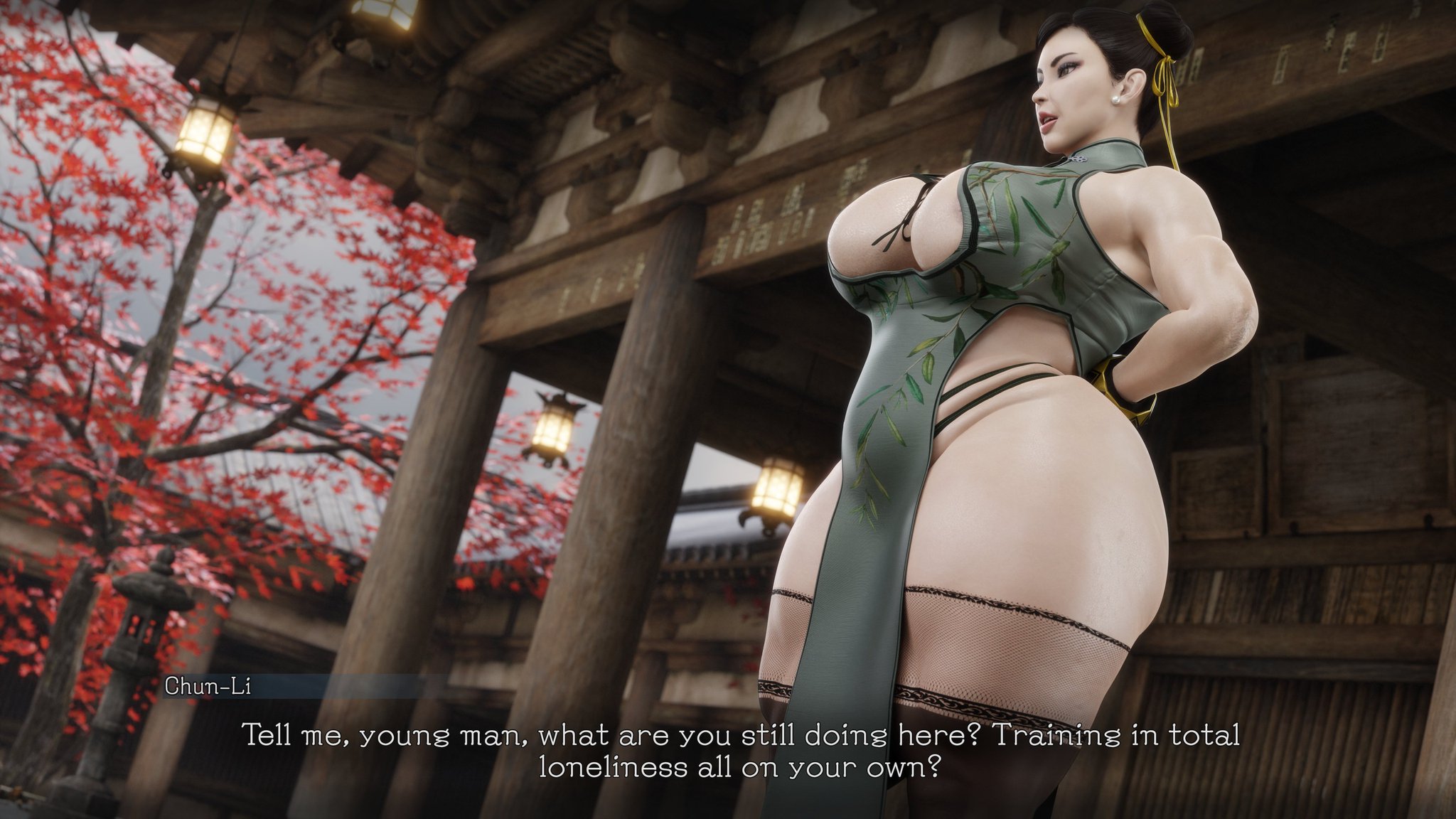 1boy, 1girls, 3d, 3d (artwork), asian, asian female, ass, big ass, big breasts, big thighs, breasts, bust, busty, capcom, chun-li, curvaceous, curvy, curvy figure, dialogue, english dialogue, english text, female, hips, hourglass figure, huge ass, huge breasts, huge thighs, large ass, large breasts, large thighs, legs, light skin, light-skinned female, male, mature, mature female, pervertmuffinmajima, slim waist, street fighter, street fighter 6, text, thick, thick ass, thick hips, thick legs, thick thighs, thighs, top heavy, voluptuous, waist, wide hips, wide thighs, young disciple (pervertmuffin)