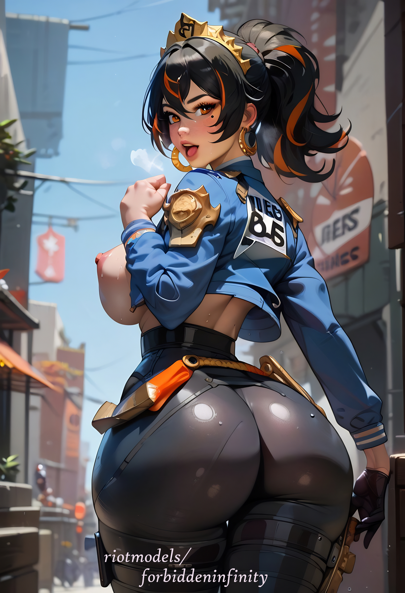 ai generated, ass, big ass, big breasts, breasts, female, forbiddeninfinity, uniform, zenless zone zero, zhu yuan