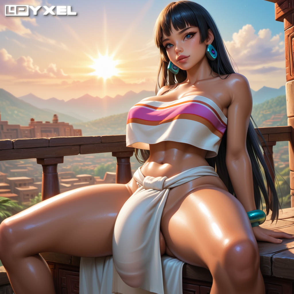 1futa ai_generated balls beautiful_background big_balls big_breasts big_penis black_hair bracelet brown_eyes bulge chel clothed curvy dark-skinned_futanari dark_skin earrings fit fit_futanari flaccid flaccid_penis fringe futa_only futanari hourglass_figure huge_cock legs_apart loincloth long_hair lpyxel outdoors penis penis_bulge penis_outline scenery self_upload shiny_skin sitting skirt solo spread_legs straight_hair sunset testicles the_road_to_el_dorado thick thick_hips thick_legs thick_lips thick_penis thick_thighs tube_top tubetop watermark wide_hips