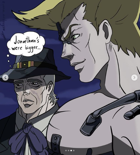 2boys bara bara_tiddies bara_tiddy bara_tits bara_titties battle_tendency best_waifu girl_staring_at_guy's_chest huge_pecs jjba jojo's_bizarre_adventure jojo_no_kimyou_na_bouken meme pecs robert_edward_o_speedwagon rudolph_von_stroheim yana_medovyxa