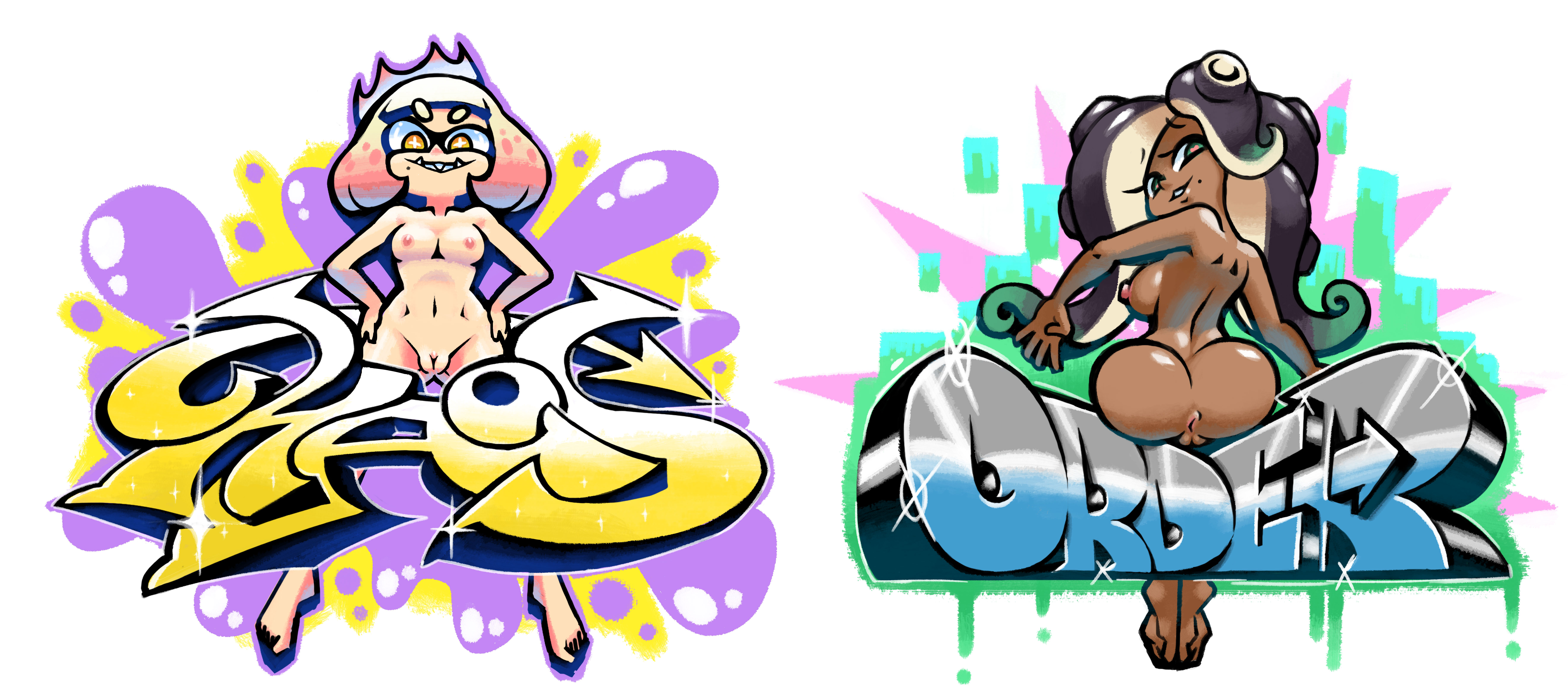 2girls, ass, breasts, female, final fest (splatfest), marina (splatoon), minus8, multiple females, multiple girls, nintendo, pearl (splatoon), pussy, splatfest, splatoon, splatoon 2, tagme