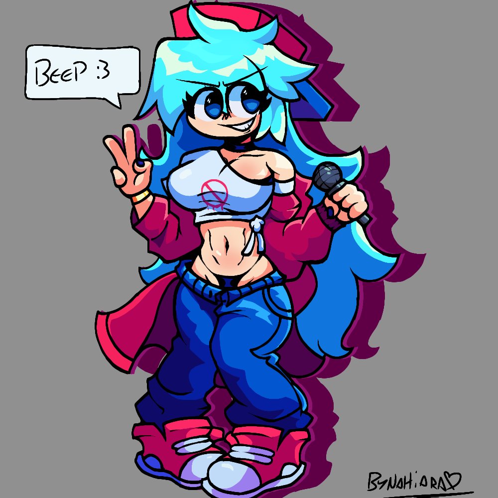 1female 1girl blue_eyes blue_hair blue_pants boyfriend_(friday_night_funkin) female female_boyfriend_(friday_night_funkin) female_only friday_night_funkin genderbend genderswap long_hair microphone peace_sign red_cap rule_63 solo solo_female thong