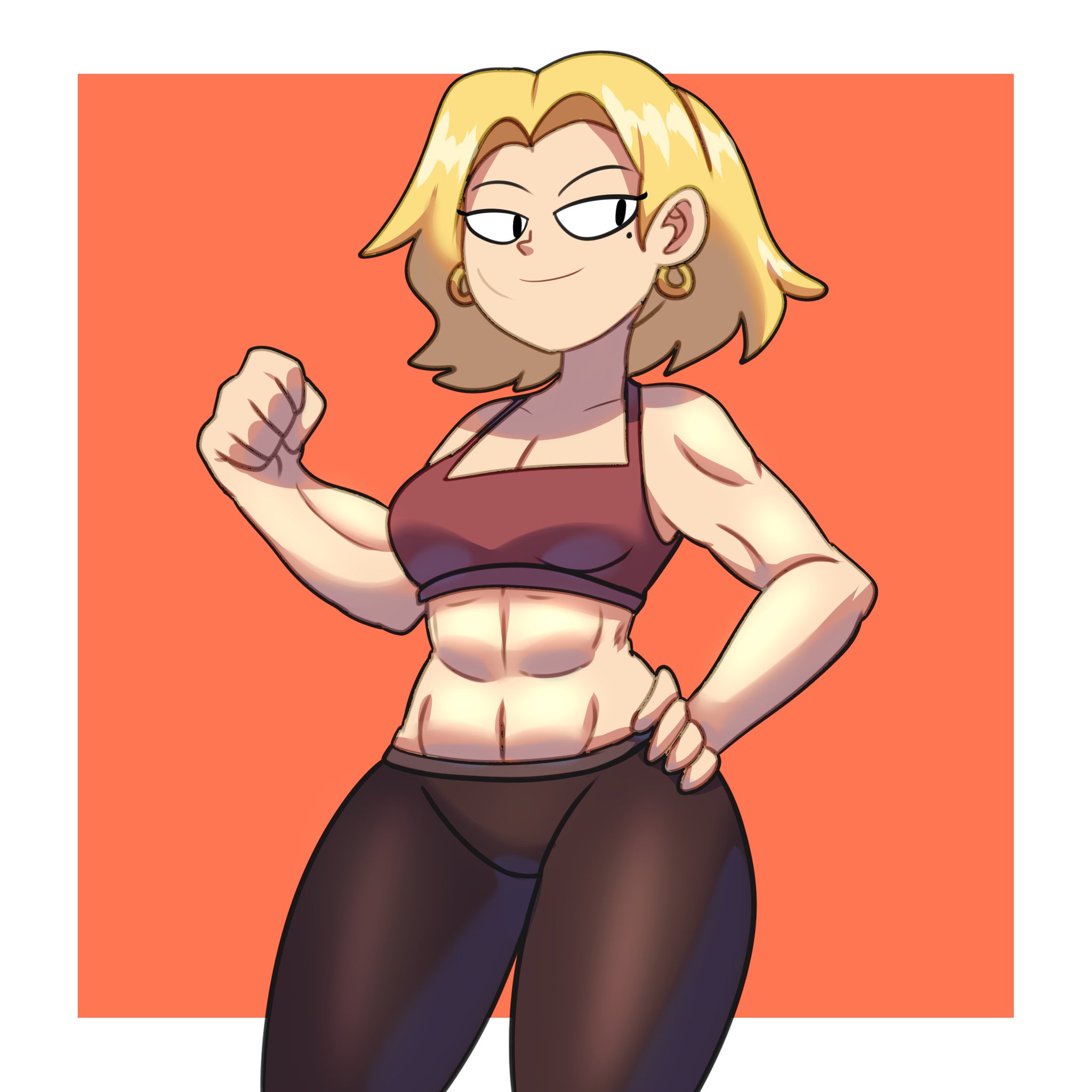 1girls, abs, aged up, amphibia, amphibia (finale), blonde hair, bra, disney, disney channel, female, female only, muscles, muscular, muscular female, sasha waybright, solo, sports bra, sportswear, standing, straight hair, tagme