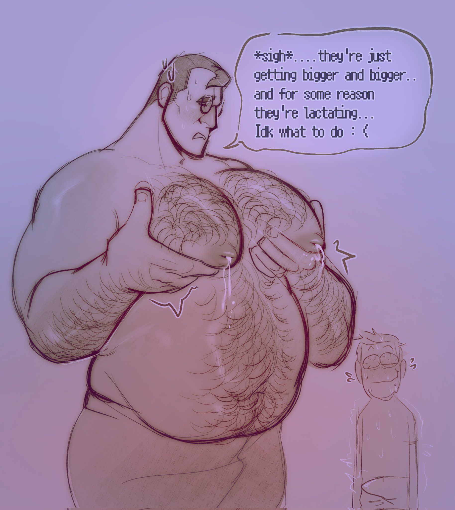 age difference, arm hair, bara, big pecs, chest hair, chubby, chubby male, coke enjoyer, expansion, gay, huge pecs, inverted nipples, lactation, large pectorals, male lactation, manboobs, medic (team fortress 2), pec expansion, pec growth, scout (team fortress 2), shirtless, team fortress 2, yaoi