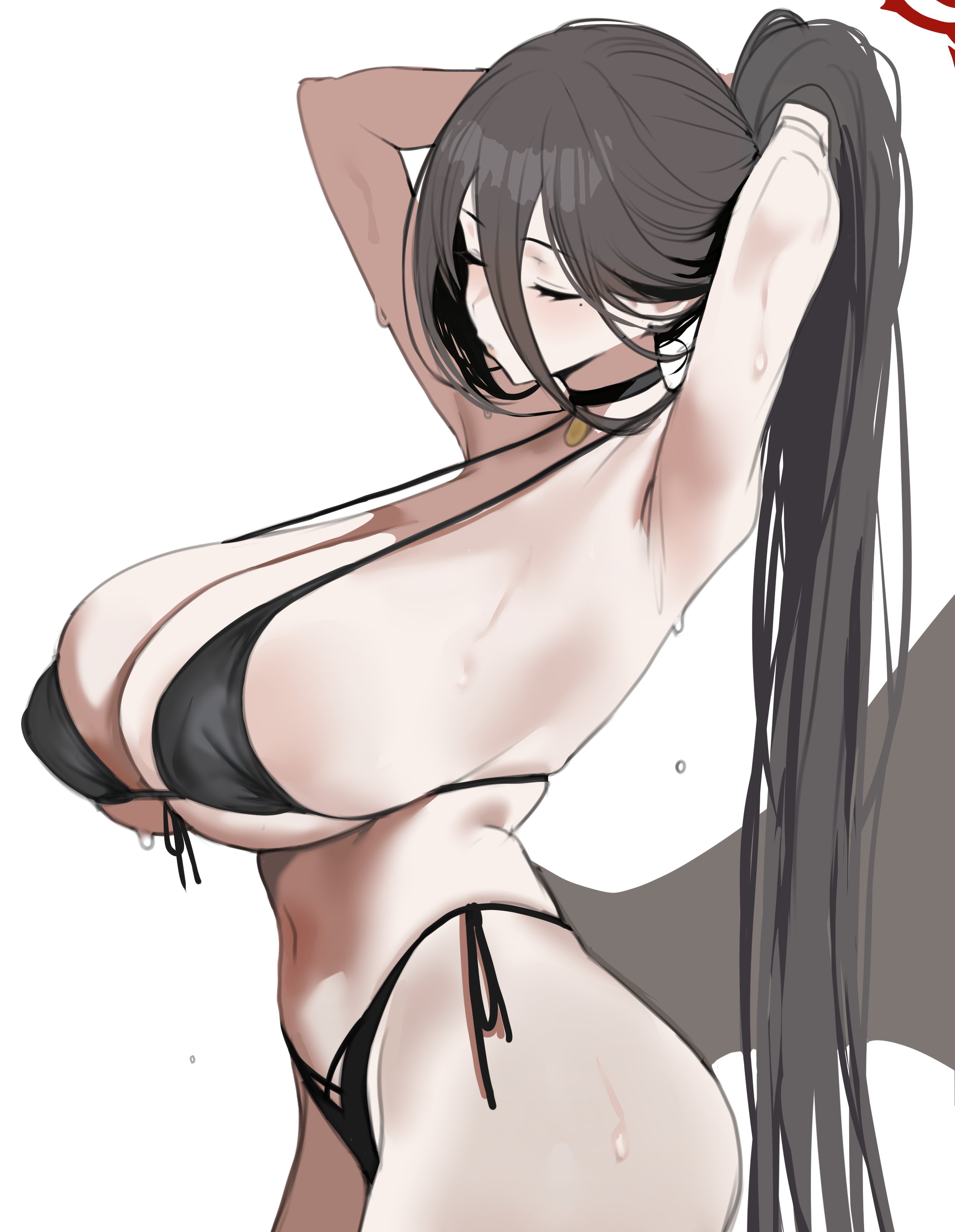 1girls, blue archive, breasts, female, female focus, female only, hasumi (blue archive), hasumi (swimsuit) (blue archive), large breasts, light skin, light-skinned female, solo, thick thighs, thighs, toma (toma50), white background, wide hips