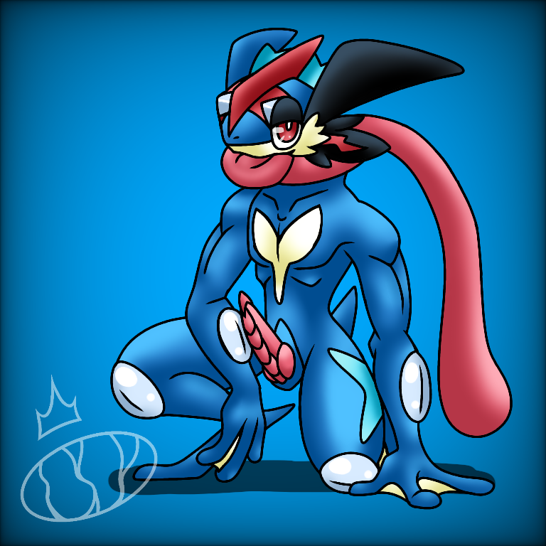 1boy amphibian anthro anthrofied ash-greninja frog game_freak gekkouga greninja humanoid male_only melonmomartist muscles nintendo nude pokemon pokemon_(species) pokemon_xy satoshi-gekkouga self_upload squatting