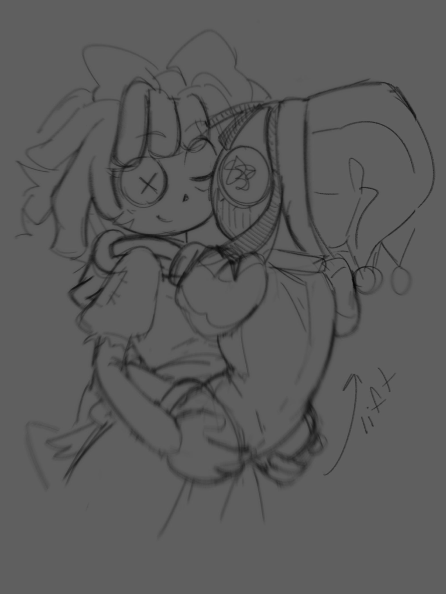2girls, being carried, bow, button eye, comic page, female, glitch productions, grinding, grinding on leg, hunmie art, jester, jesterdoll, lifted by another, pomni, pomni (tadc), pomni (the amazing digital circus), ragatha, ragatha (tadc), ragatha (the amazing digital circus), ragdoll, romantic, the amazing digital circus, yuri