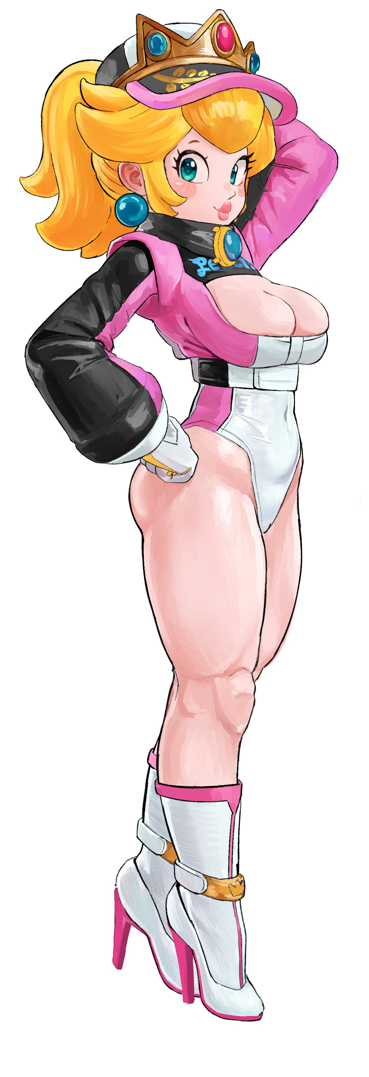 1girls, ass, big breasts, big thighs, breasts, breasts out, cleavage, cleavage cutout, curvy, curvy body, curvy female, curvy figure, curvy hips, female, fit, fit female, looking at viewer, mario (series), mineru128127, nintendo, princess peach, princess peach (pro racer), revealing clothes, skinny, skinny female, solo female, tagme, thick ass, thick legs, thick thighs, tits out, wide hips, wide thighs