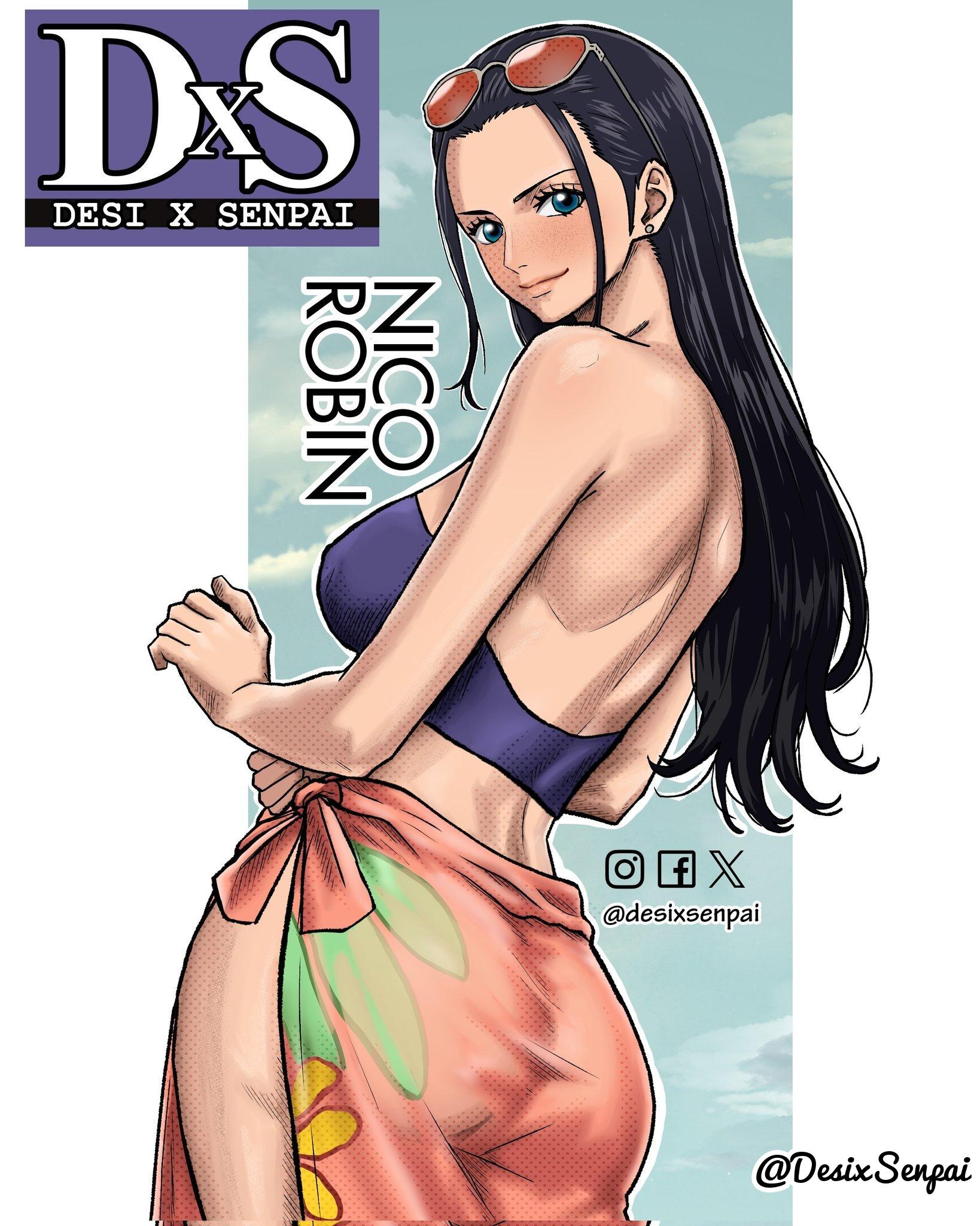 1girls, 2d, 2d (artwork), 2d artwork, adult, adult female, anime, anime character, ass, ass cleavage, ass crack, back, backboob, big boobs, big breasts, bikini, bikini top, black hair, black-haired female, blue bikini, blue bikini top, blue eyes, blue sky background, blue swimsuit, blue swimwear, blue-eyed female, breasts, busty, busty female, busty girl, butt, closed mouth smile, curvaceous, curvaceous body, curvaceous female, curvaceous figure, curvaceous hips, curvy, curvy ass, curvy body, curvy female, curvy figure, curvy hips, dark hair, desixsenpai, digital, digital art, digital drawing, digital drawing (artwork), digital media, digital media (artwork), drawing, ear piercing, elbows, fanart, female, female focus, female only, fingers, gluteal fold, head tilt, hi res, high res, high resolution, highres, hourglass figure, large boobs, large breasts, lean figure, long hair, looking at viewer, looking back, looking back at viewer, mature, mature female, mature woman, median furrow, narrow waist, nico robin, nipple bulge, one piece, one piece: fishman island arc, outdoor, outdoor background, outdoors, outside, pierced ear, pink skirt, portrait, post-timeskip, shoulder blades, shoulders, shueisha, sideboob, skirt, sky background, slender body, slender waist, slim female, slim waist, smile, smiley face, smiling, smiling at viewer, solo, standing, sunglasses, sunglasses on forehead, sunglasses on head, swimsuit, swimwear, thick ass, thick butt, thick thighs, thighs, tilted head, toei animation, upper body, weekly shonen jump, wide hips, woman