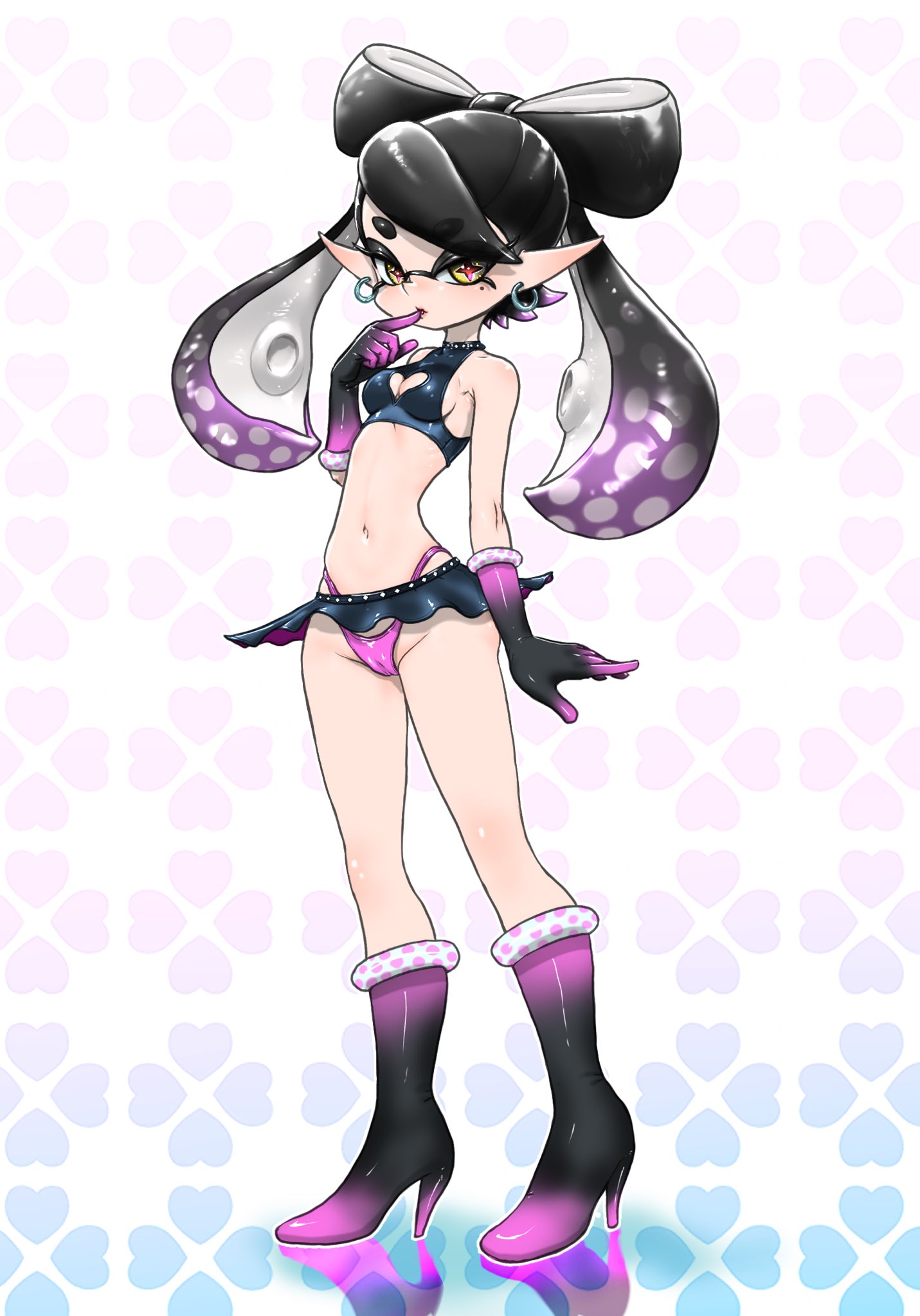 1girls bare_shoulders bra breasts callie_(splatoon) cameltoe cleavage earrings female female_only gloves heel_boots high_heel_boots high_heels inkling inkling_girl koharuno2 microskirt nintendo panties small_breasts solo splatoon splatoon_(series) squid_sisters tagme tentacle_hair two-tone_hair