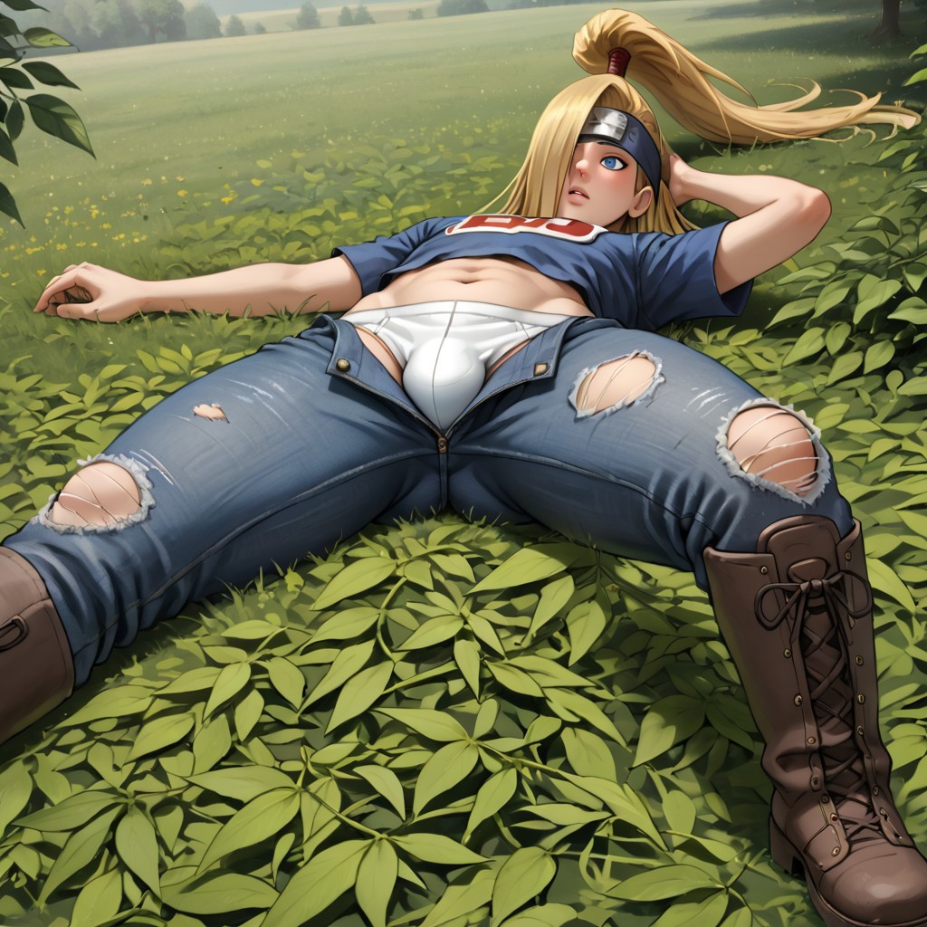 ai_generated big_butt butt_focus deidara farm farmer femboy femboy_focus flowers jeans looking_at_viewer naruto naruto_shippuden posing solo solo_focus text thick_thighs yaoi