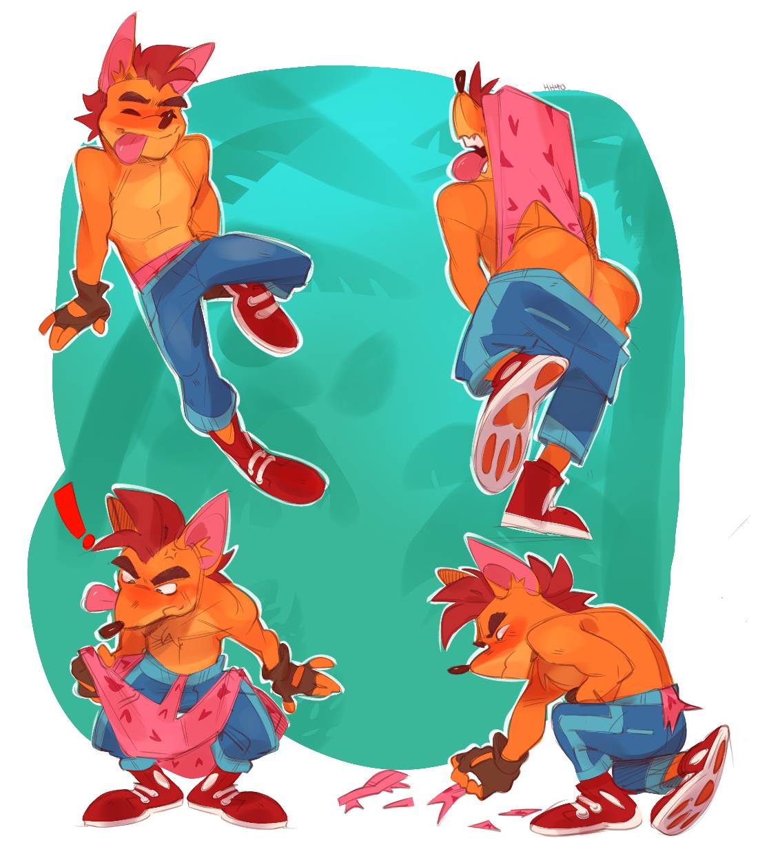 1boy 2022 anthro anthro_only bandicoot crash_(series) crash_bandicoot furry furry_male furry_only harryh4 harryharold heart_underwear male male_only marsupial pain shorts solo tagme underwear video_games wedgie