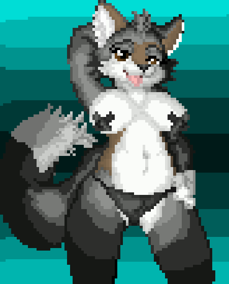 big_breasts breasts canid canine canis clothed clothing coyote digital_media_(artwork) female furry furry_ears furry_female furry_only furry_tail mammal pixel_(artwork) pixel_art reupload simple_background the_shen underwear