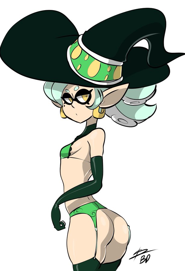 arm gloves, ass, bigdeadalive, elbow gloves, female, gloves, latex, latex gloves, lingerie, looking back, marie (splatoon), nintendo, splatoon, squid sisters, thighhighs, witch hat
