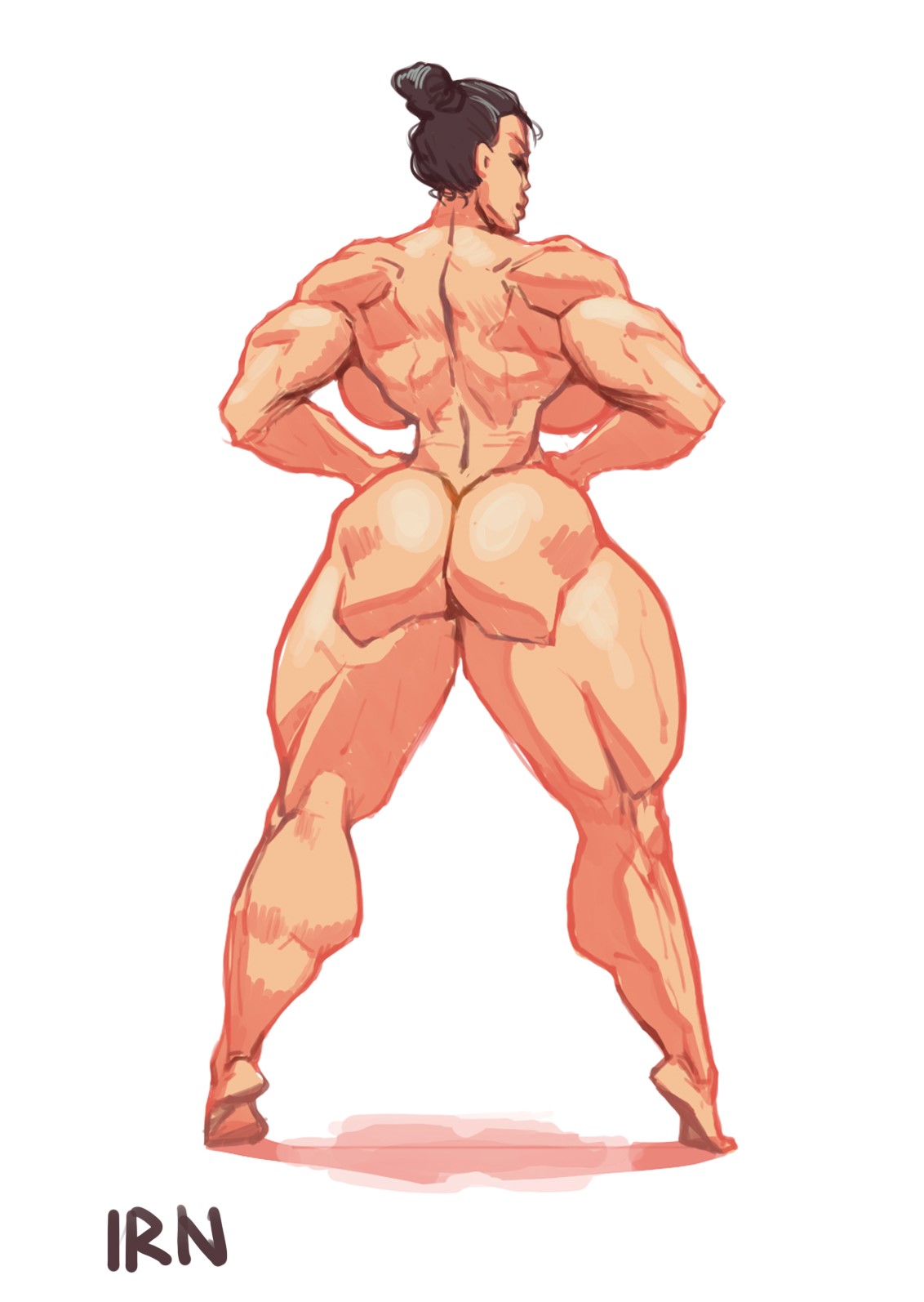 1girls, amazon, ass, back view, big ass, big butt, dark hair, female, female only, fit, fit female, iranon, muscular, muscular arms, muscular ass, muscular back, muscular butt, muscular female, muscular legs, nude, sketch, solo, uncensored