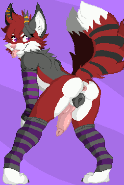 anthro anus arm_warmers avaa_velvet canid canine canine_penis canine_pussy canis clothed clothing cuntboy cuntboy_sans_balls digital_media_(artwork) fox herm hermaphrodite intersex knot maleherm multi_genitalia penis pixel_(artwork) pixel_art pussy simple_background the_shen tight_clothing