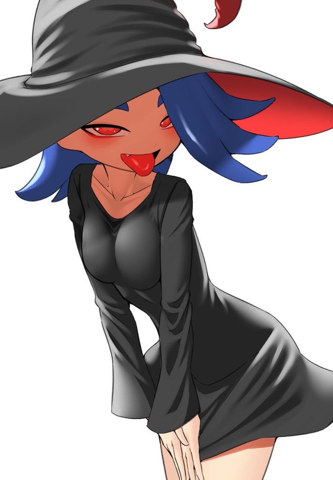 looking_at_viewer nintendo nobunagapero octoling octoling_girl shiver_(splatoon) splatoon splatoon_3 tentacle_hair tongue_out witch_costume witch_hat