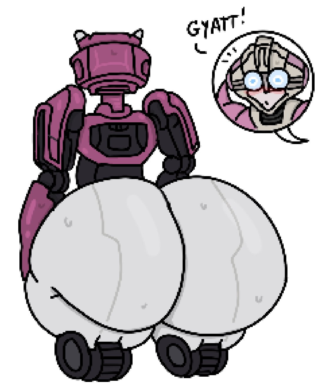 1girls arcee ass ass_awe big_ass bottom_heavy elita_one female female_focus female_only giant_ass gigantic_ass huge_ass lesbian robot robot_girl shocked sweat tagme text theslashfive transformers transformers_one yuri