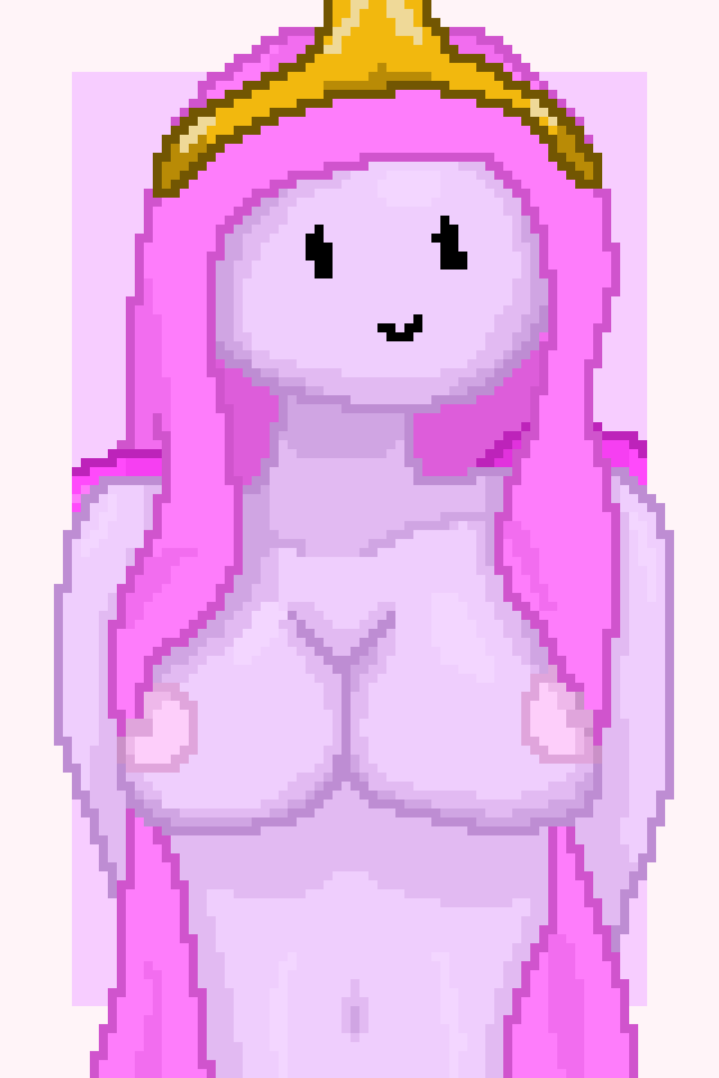 adventure_time big_breasts black_eyes bubblegum bubblegum_girl long_hair long_hair_female naked naked_female nipples pink_body pink_hair pink_hair_female pink_skin pink_skinned_female pixel_art princess_bubblegum royalty shyn337gf smile