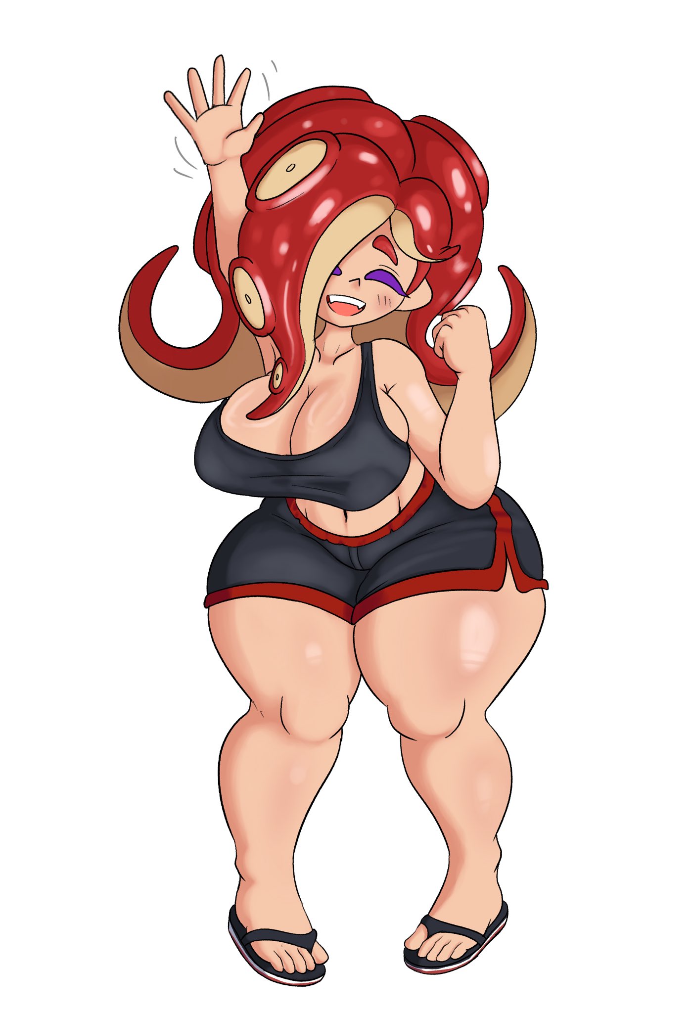 1girls, ade (ghostlyshroom), clothed female, digital media (artwork), dolphin shorts, female, ghostlyshroom, nintendo, octoling, octoling girl, octoling rival, splatoon, splatoon (series), splatoon: octo valley, tank top, twitter link