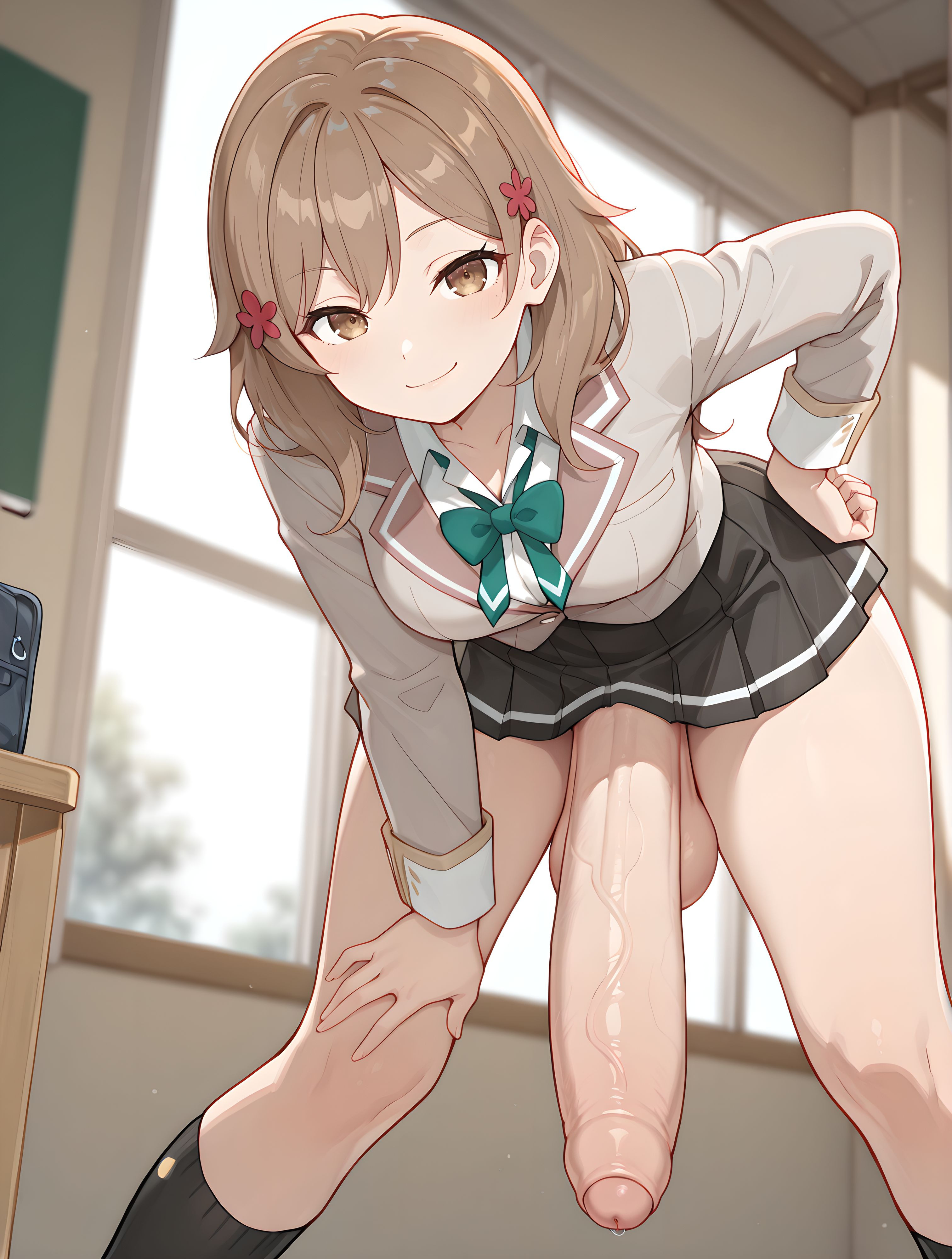 ai generated, balls, erection, futanari, grapesss, intersex, light skin, light-skinned futa, looking at viewer, maria mikhailovna kujou, penis, precum, solo futa, testicles, tokidoki bosotto russian de dereru tonari no alya-san, uncensored