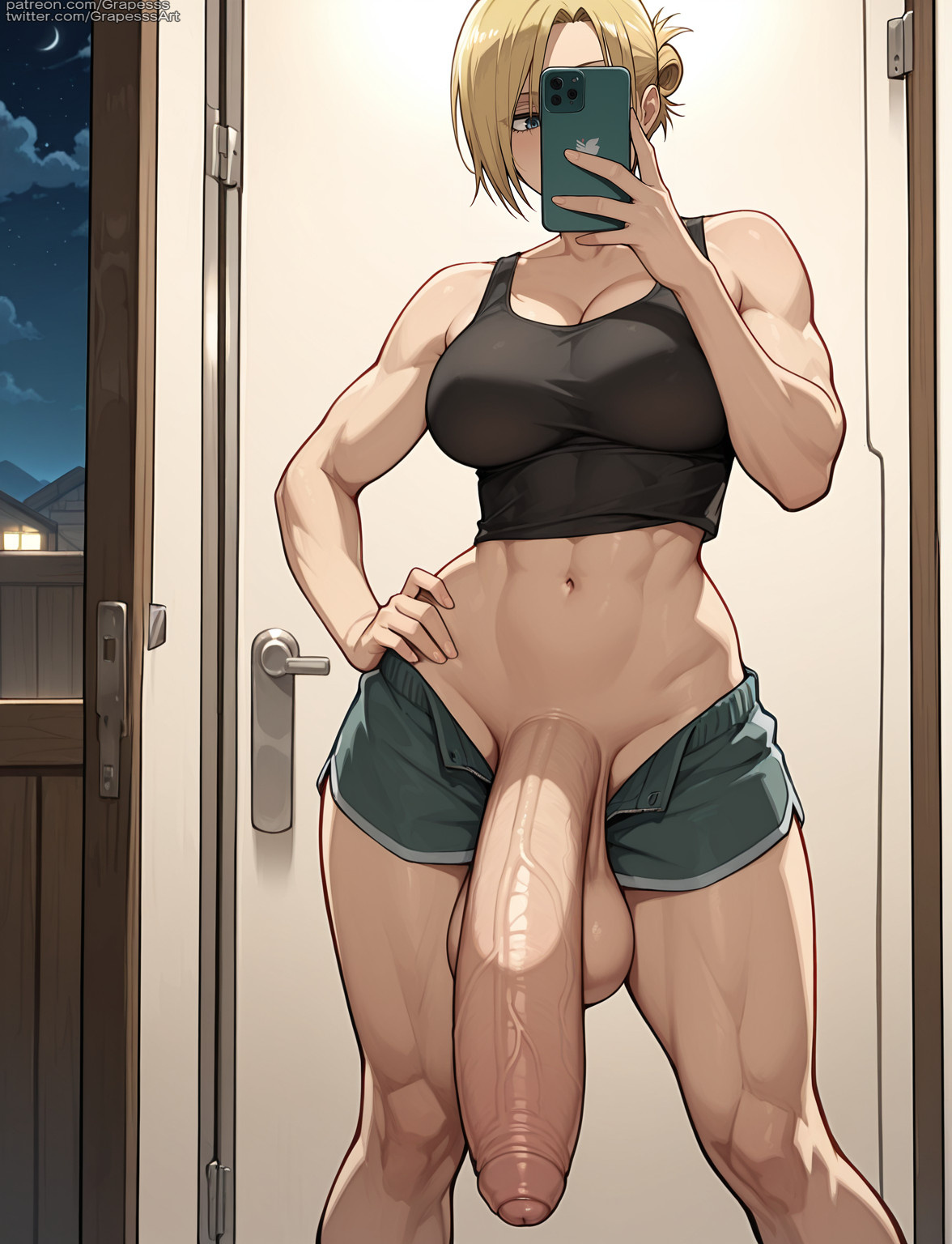 1futa, ai generated, annie leonhardt, attack on titan, futa only, futanari, grapesss, intersex, light skin, light-skinned futa, selfie